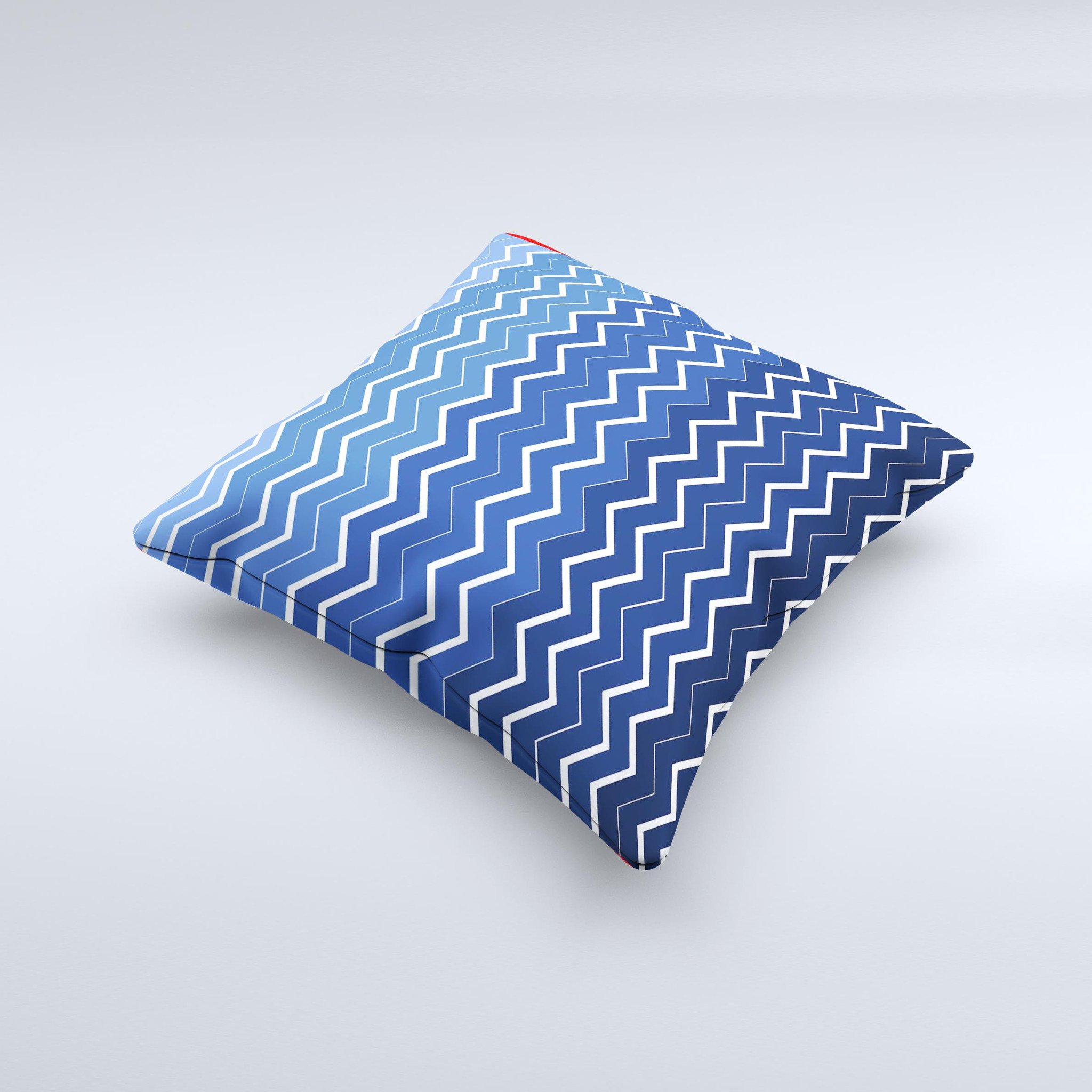Blue Gradient Layered Chevron Decorative Throw Pillow with unique ink-fuzed design, handcrafted in Virginia, showcasing vibrant colors and textures.