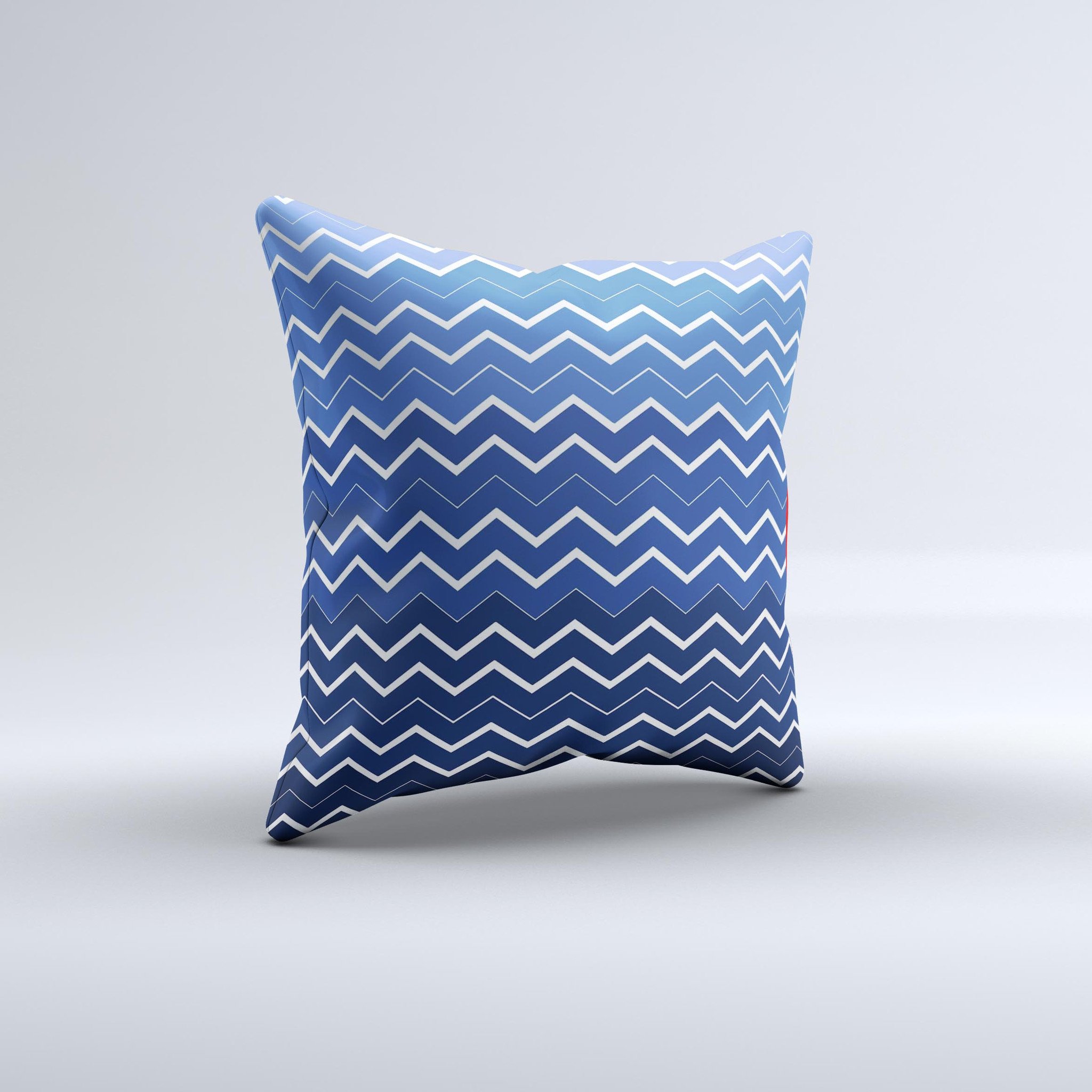 Blue Gradient Layered Chevron Decorative Throw Pillow with unique ink-fuzed design, handcrafted in Virginia, showcasing vibrant colors and textures.