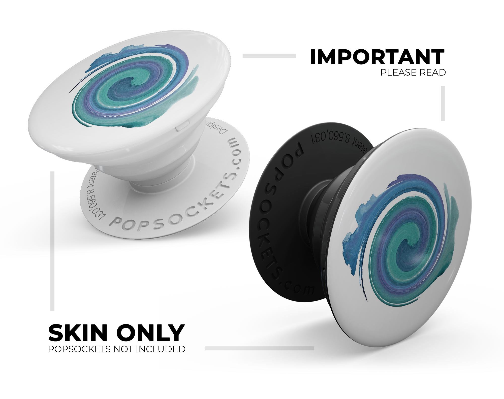 Blue and green watercolor swirl skin for PopSockets, showcasing vibrant colors and a stylish design.