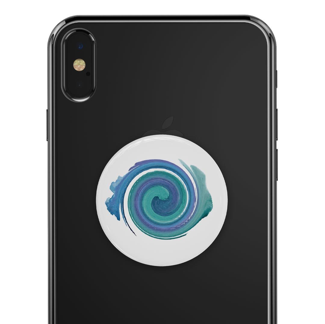 Blue and green watercolor swirl skin for PopSockets, showcasing vibrant colors and a stylish design.