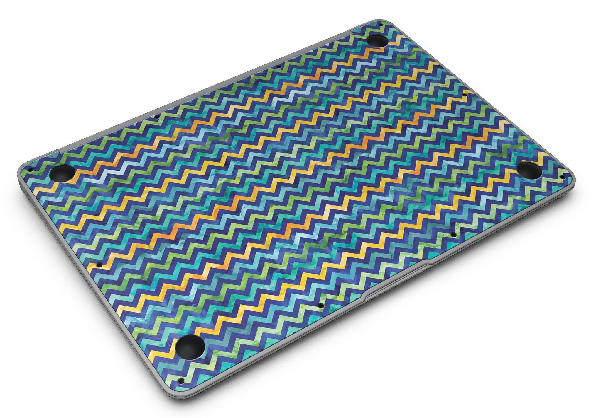 Blue Green Yellow and Orange Watercolor Chevron Pattern skin for MacBook Air, showcasing vibrant colors and stylish design.