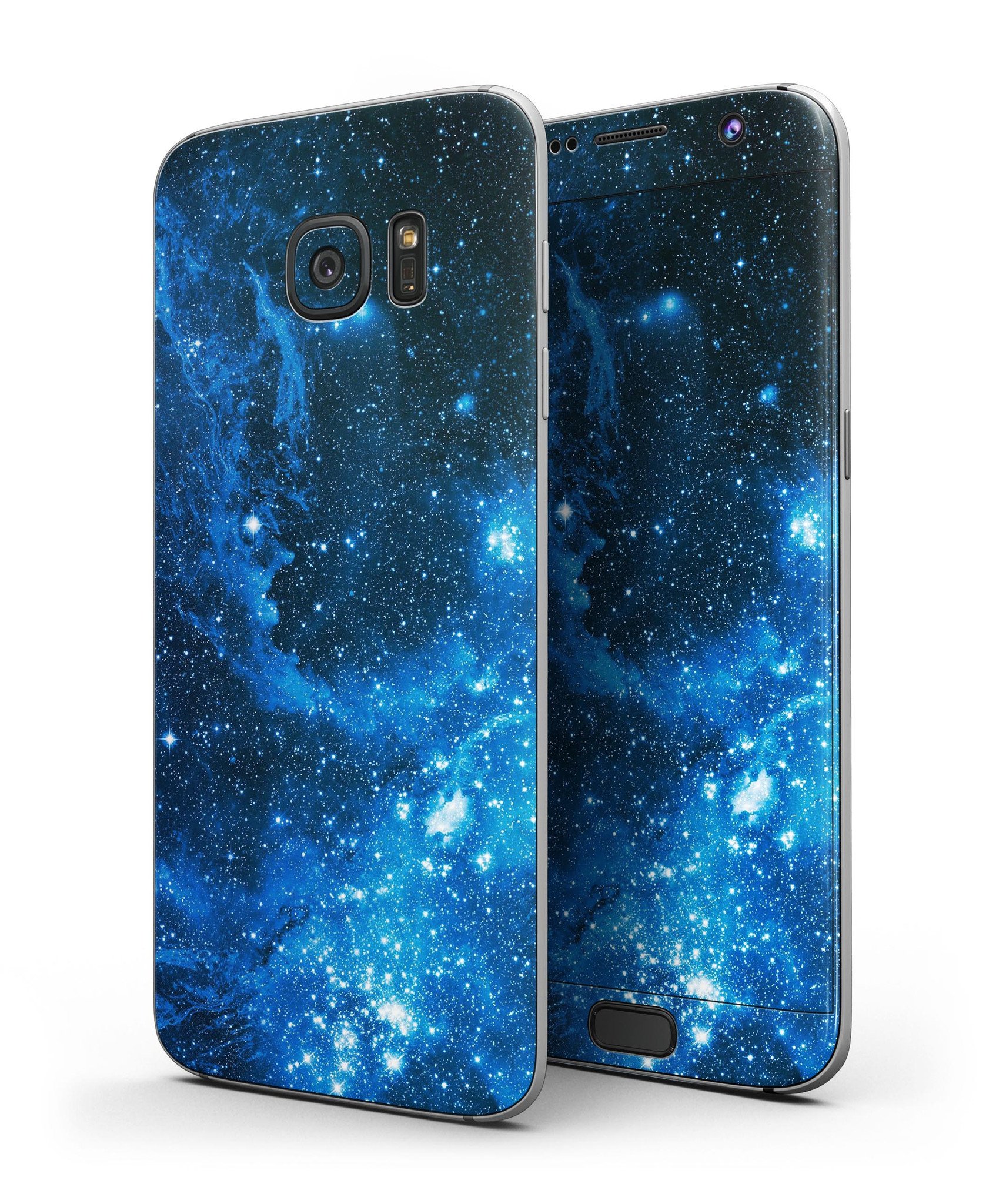 Blue Hue Nebula Full Body Skin-Kit for Samsung Galaxy S7 and S7 Edge, showcasing vibrant colors and sleek design.