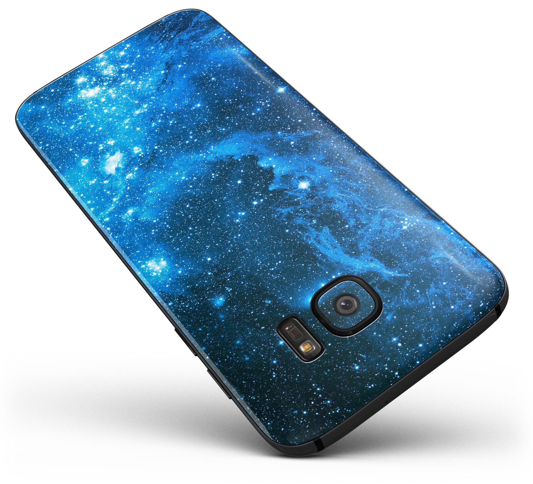 Blue Hue Nebula Full Body Skin-Kit for Samsung Galaxy S7 and S7 Edge, showcasing vibrant colors and sleek design.