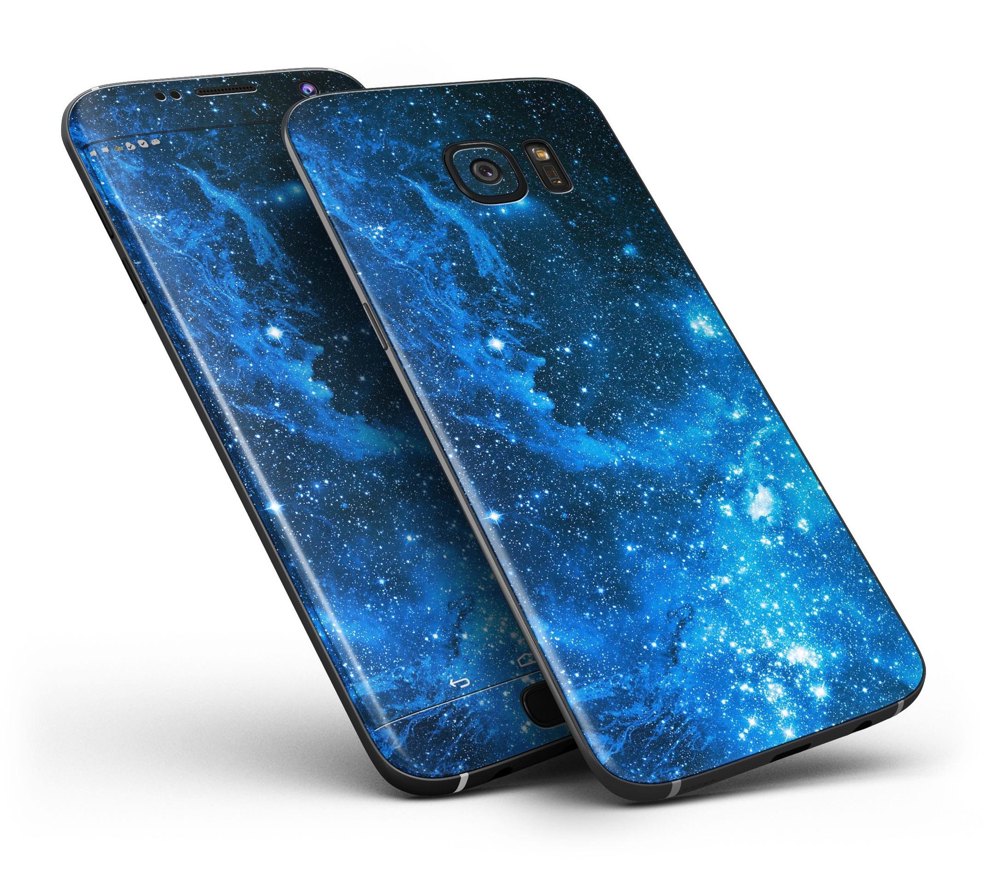Blue Hue Nebula Full Body Skin-Kit for Samsung Galaxy S7 and S7 Edge, showcasing vibrant colors and sleek design.