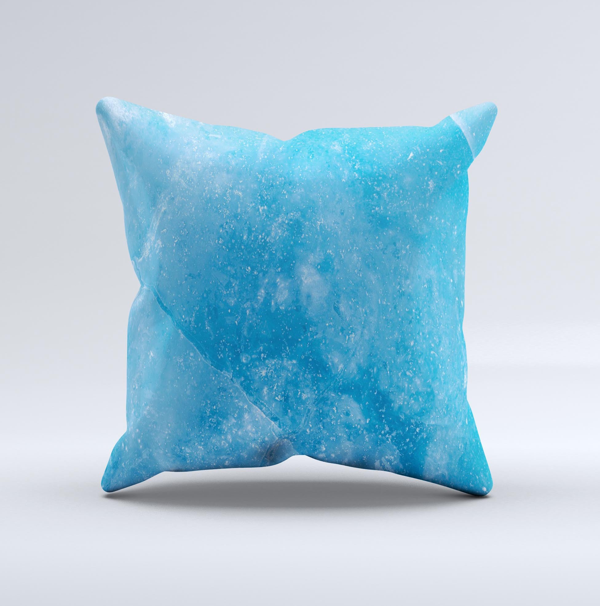 Blue Ice Surface ink-Fuzed Decorative Throw Pillow showcasing a unique design with vibrant colors, handcrafted in Virginia.