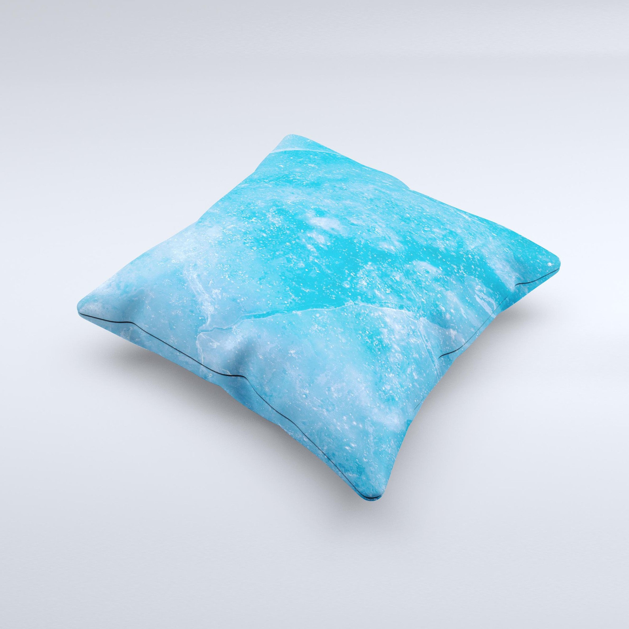 Blue Ice Surface ink-Fuzed Decorative Throw Pillow showcasing a unique design with vibrant colors, handcrafted in Virginia.