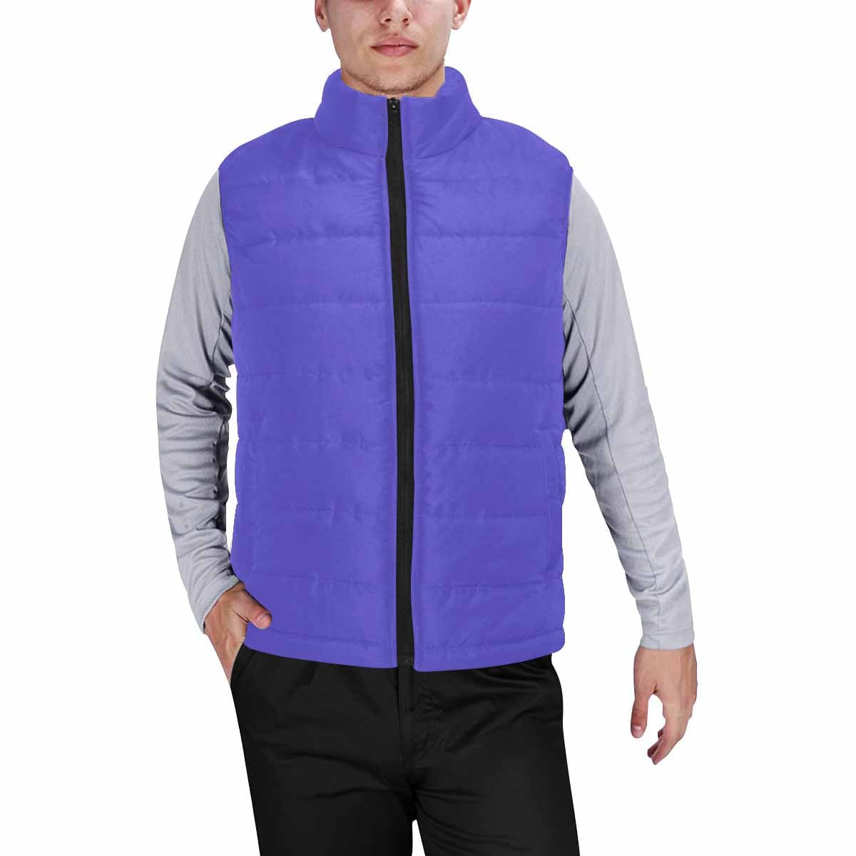 Blue Iris Men's Padded Vest featuring a quilted design, zipper closure, and lightweight fabric, ideal for layering in cool weather.