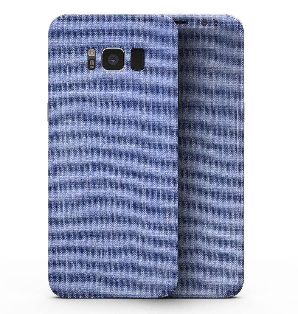 Samsung Galaxy S8 with Blue Jean Overall Pattern skin, showcasing a stylish denim design that fits perfectly and protects the device.
