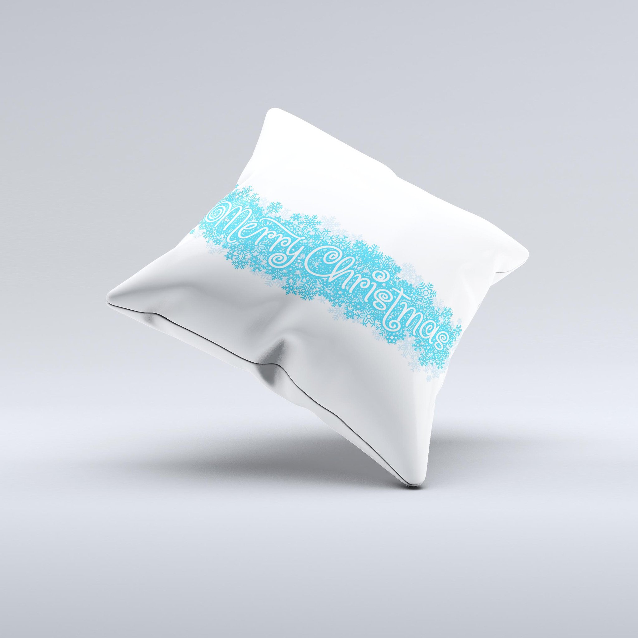 Blue Merry Christmas ink-Fuzed Decorative Throw Pillow featuring festive design, handcrafted in Virginia with high-quality materials.