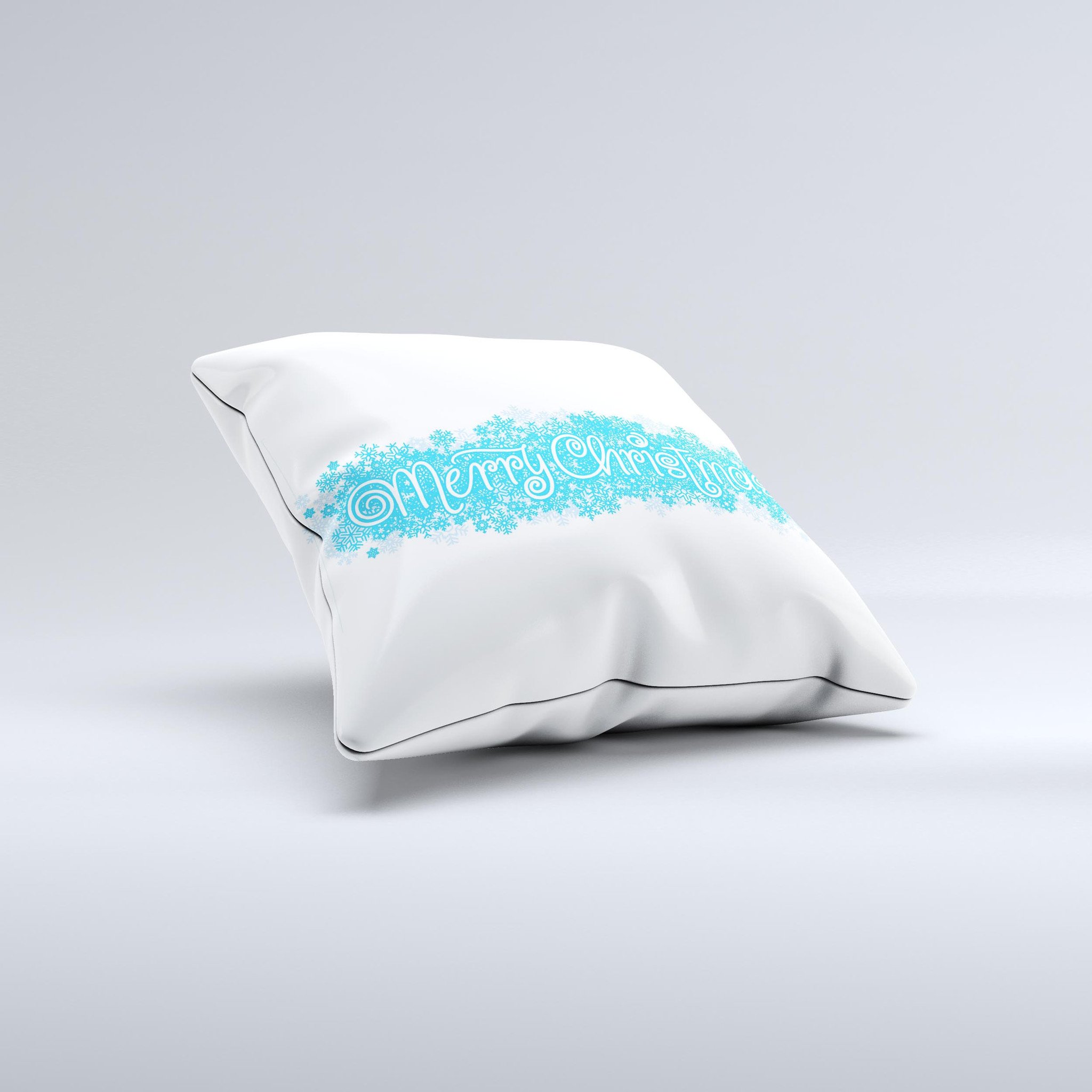 Blue Merry Christmas ink-Fuzed Decorative Throw Pillow featuring festive design, handcrafted in Virginia with high-quality materials.