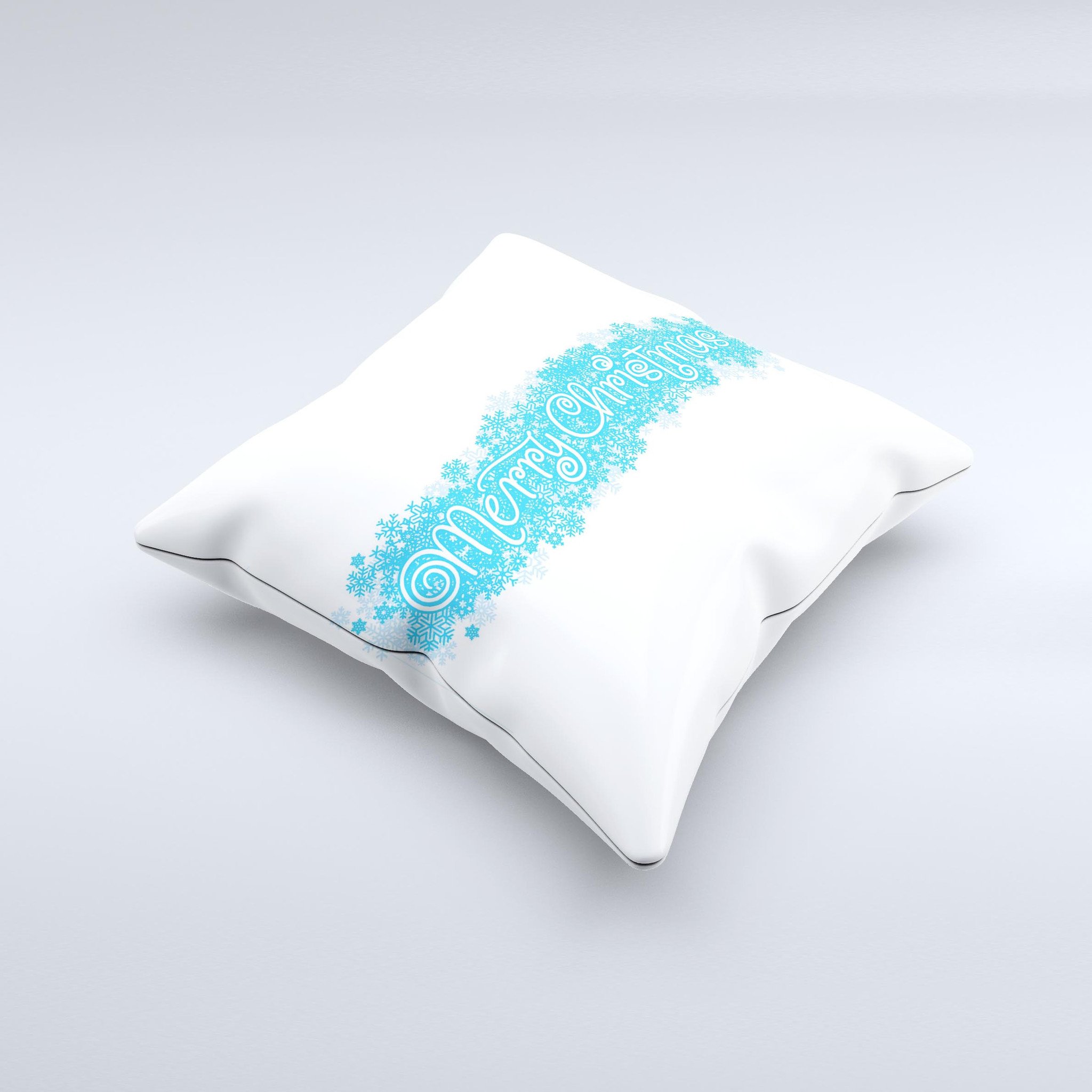 Blue Merry Christmas ink-Fuzed Decorative Throw Pillow featuring festive design, handcrafted in Virginia with high-quality materials.