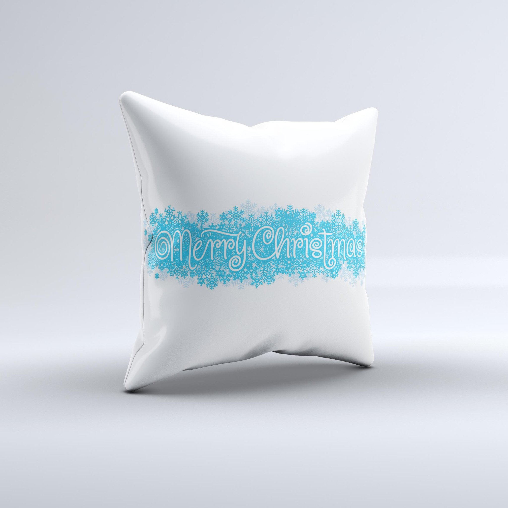 Blue Merry Christmas ink-Fuzed Decorative Throw Pillow featuring festive design, handcrafted in Virginia with high-quality materials.