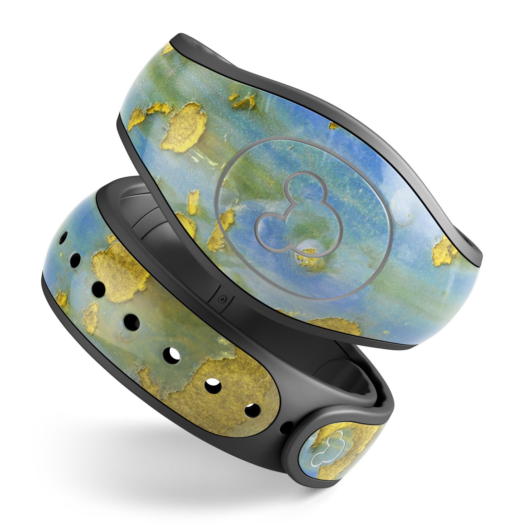 Blue Metal with Gold Rust decal skin wrap kit for Disney Magic Band, showcasing vibrant colors and intricate design.