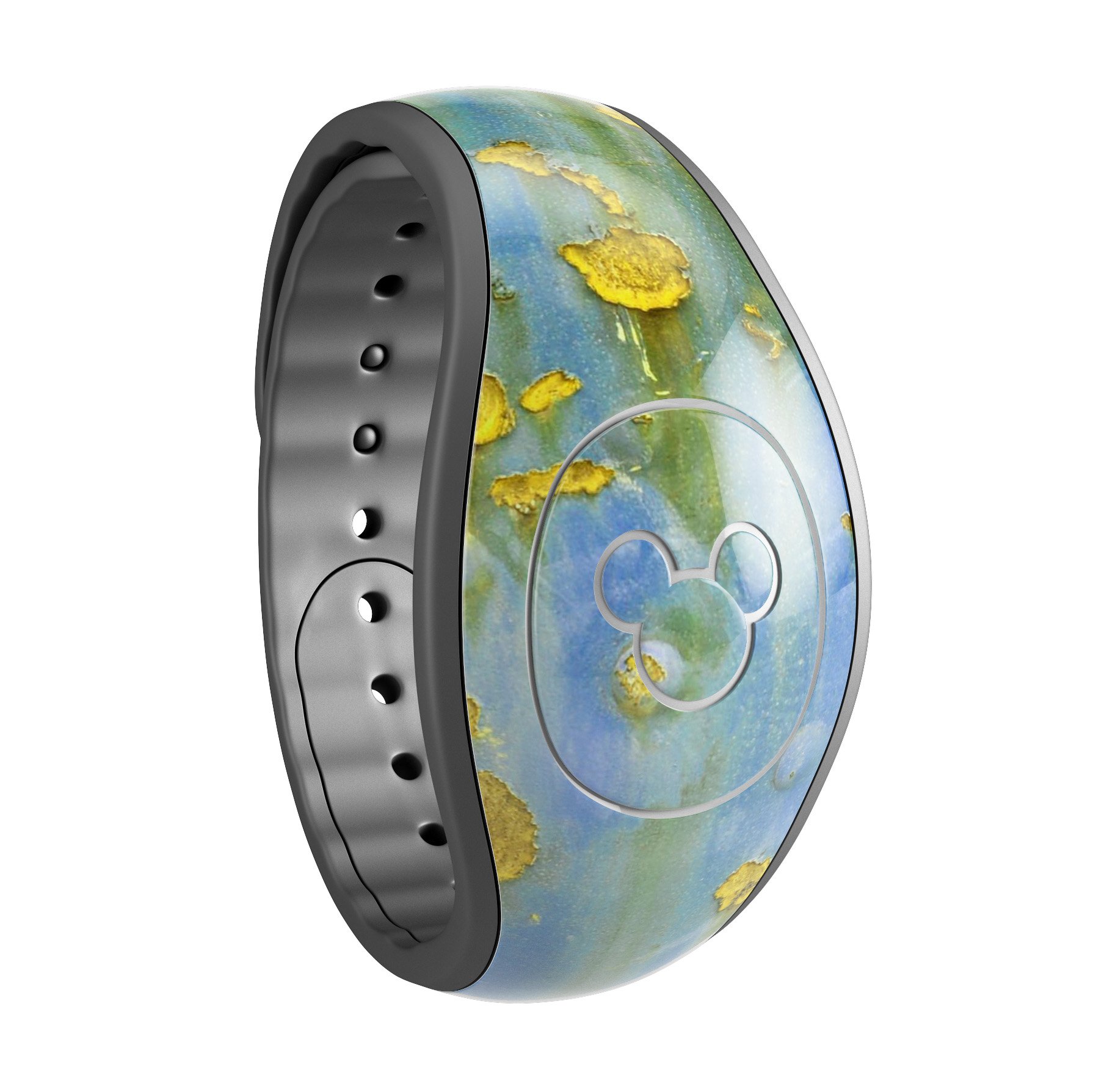 Blue Metal with Gold Rust decal skin wrap kit for Disney Magic Band, showcasing vibrant colors and intricate design.