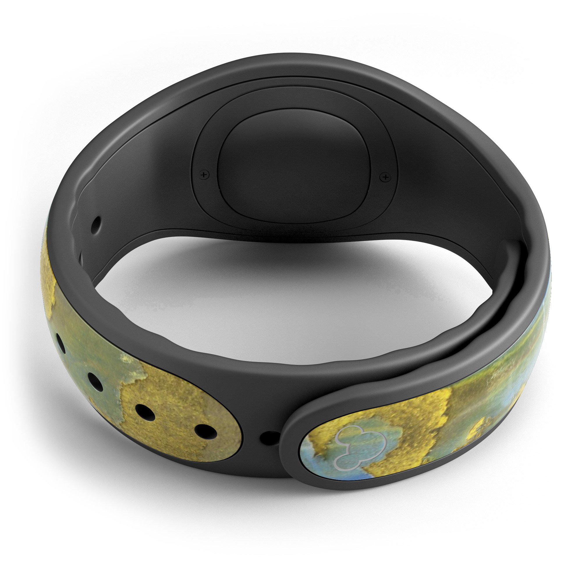 Blue Metal with Gold Rust decal skin wrap kit for Disney Magic Band, showcasing vibrant colors and intricate design.