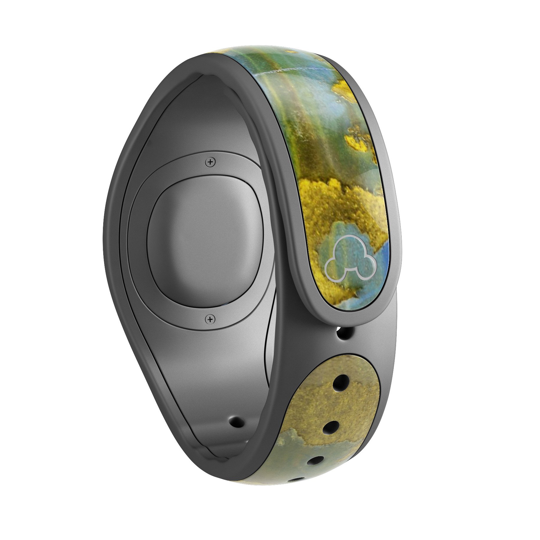 Blue Metal with Gold Rust decal skin wrap kit for Disney Magic Band, showcasing vibrant colors and intricate design.
