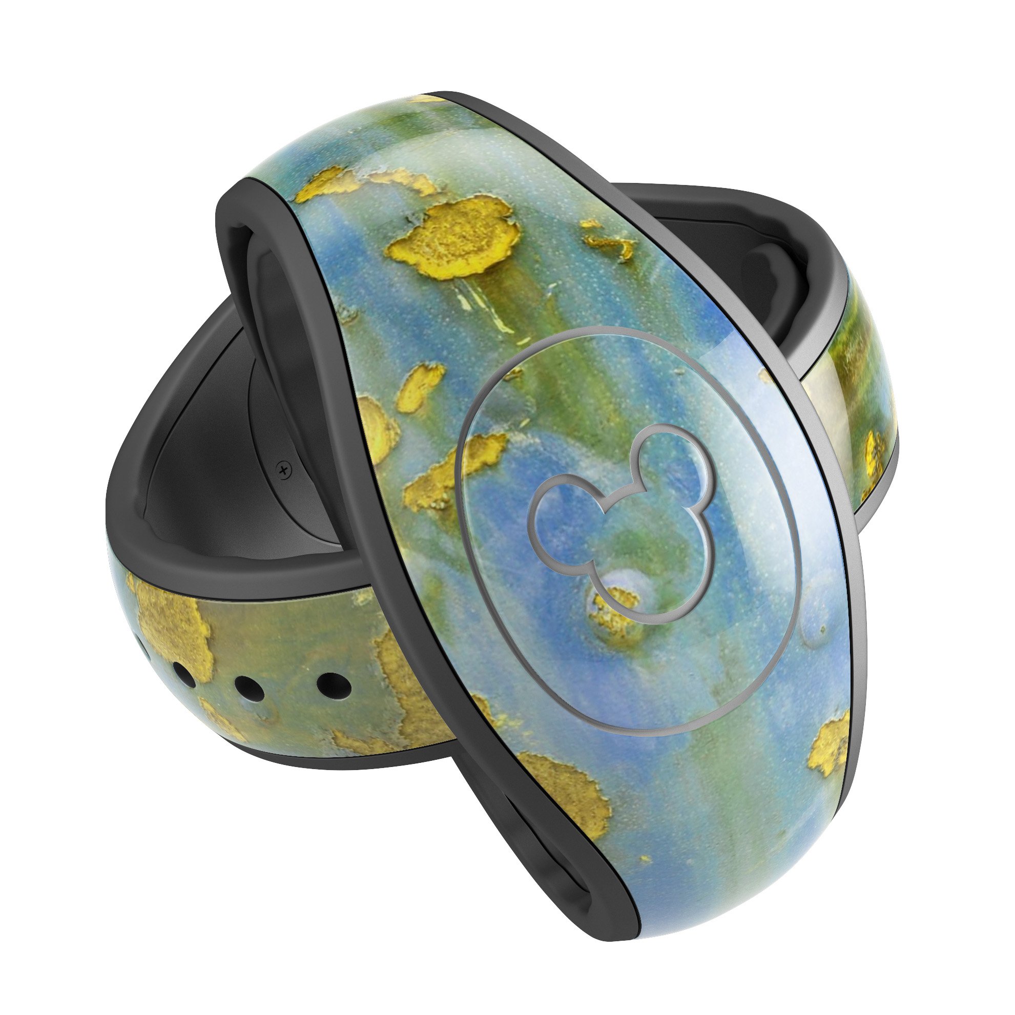 Blue Metal with Gold Rust decal skin wrap kit for Disney Magic Band, showcasing vibrant colors and intricate design.