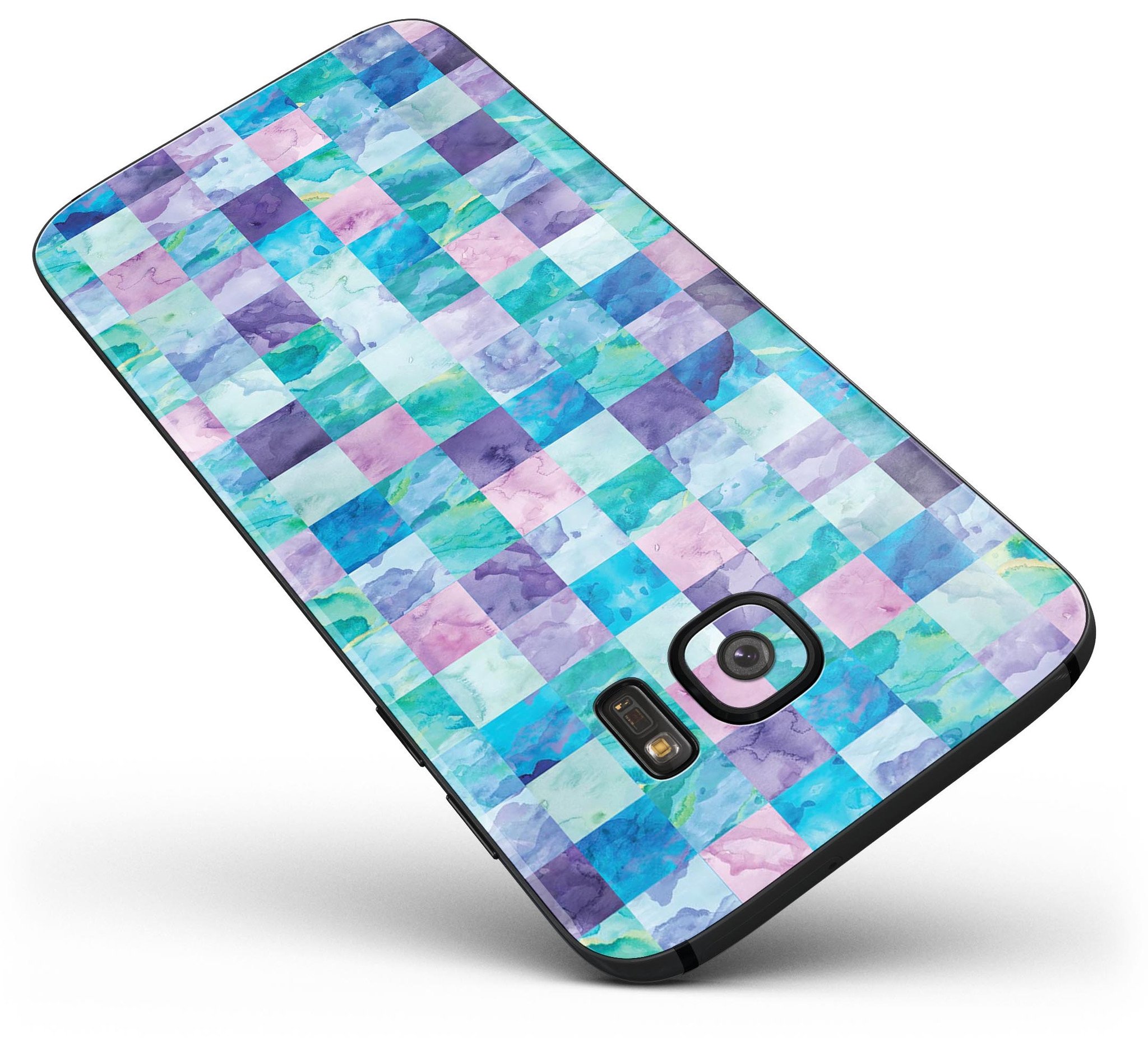 Blue Multi Watercolor Chevron skin for Samsung Galaxy S7 and S7 Edge, showcasing vibrant colors and precision-fit design.