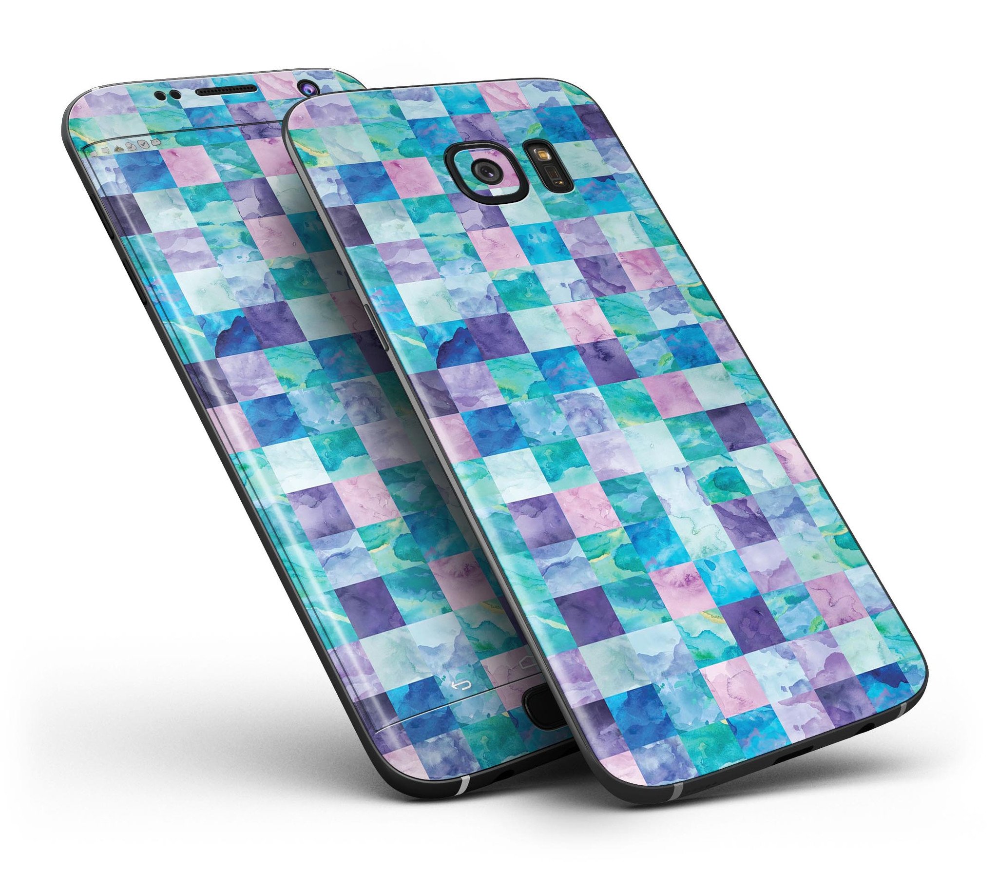 Blue Multi Watercolor Chevron skin for Samsung Galaxy S7 and S7 Edge, showcasing vibrant colors and precision-fit design.