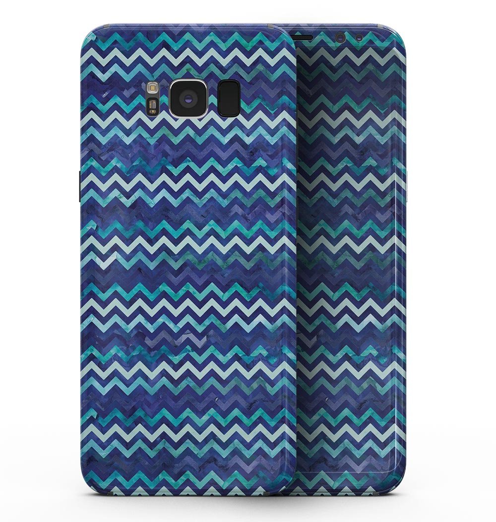 Blue Multi Watercolor Chevron skin for Samsung Galaxy S8, showcasing vibrant colors and a stylish chevron pattern.