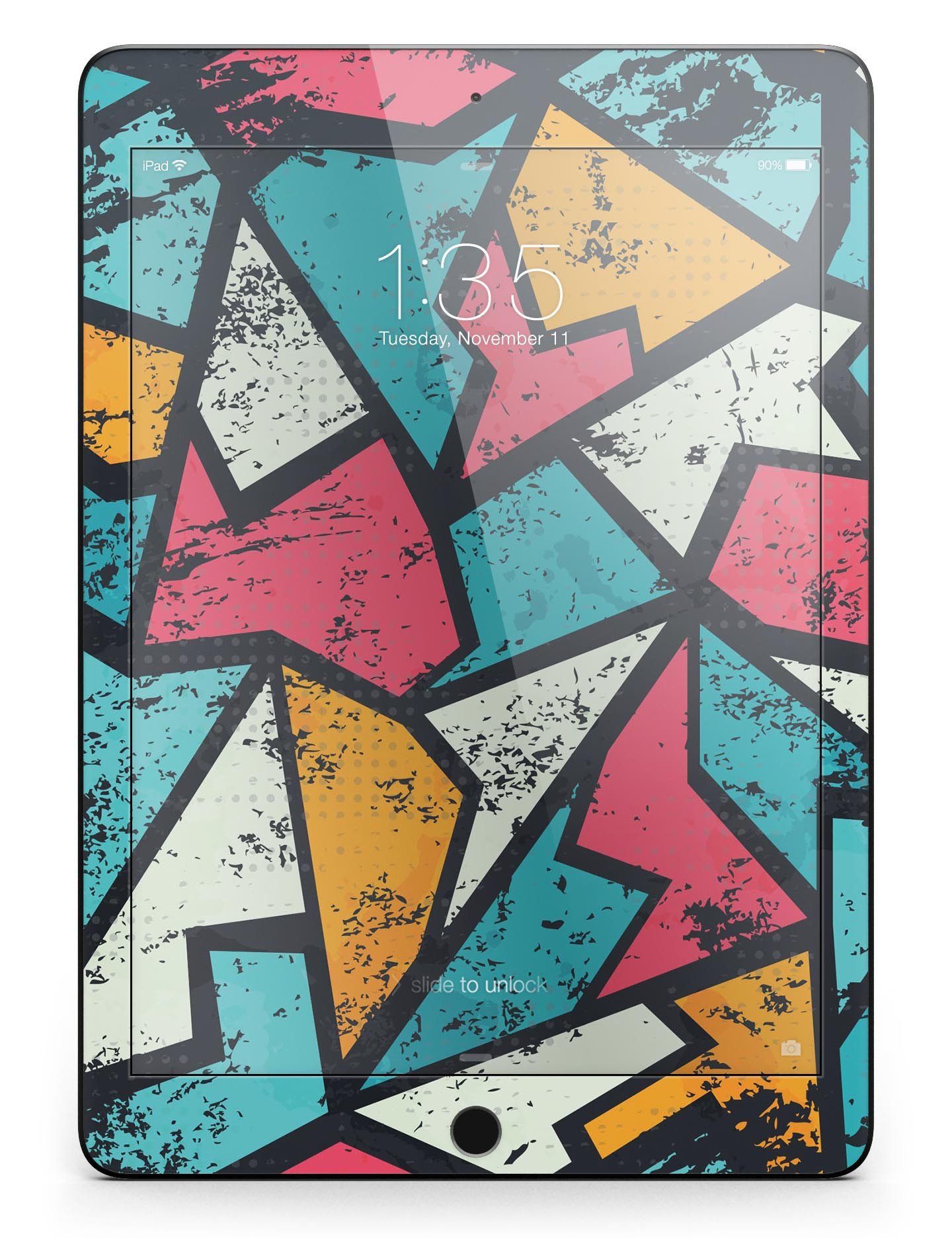 Blue, Orange, and Red Zig Zags Full Body Skin for iPad Pro, showcasing vibrant colors and unique design.