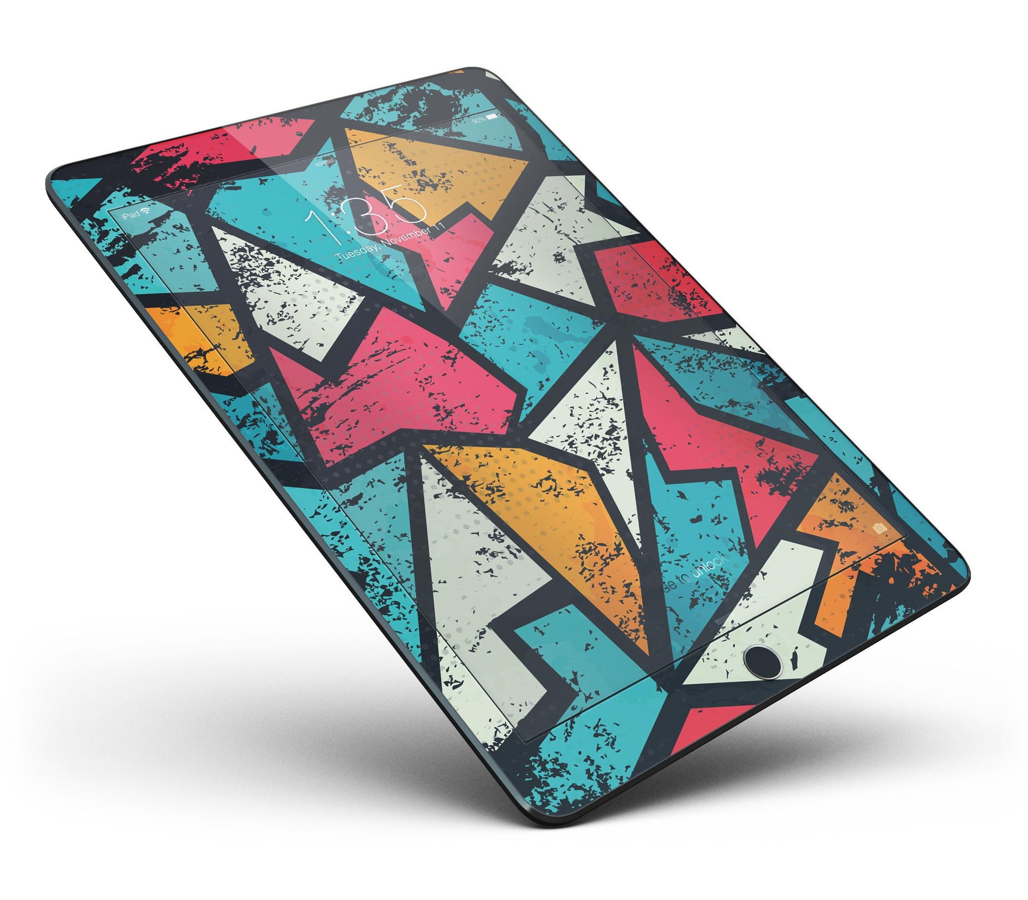 Blue, Orange, and Red Zig Zags Full Body Skin for iPad Pro, showcasing vibrant colors and unique design.