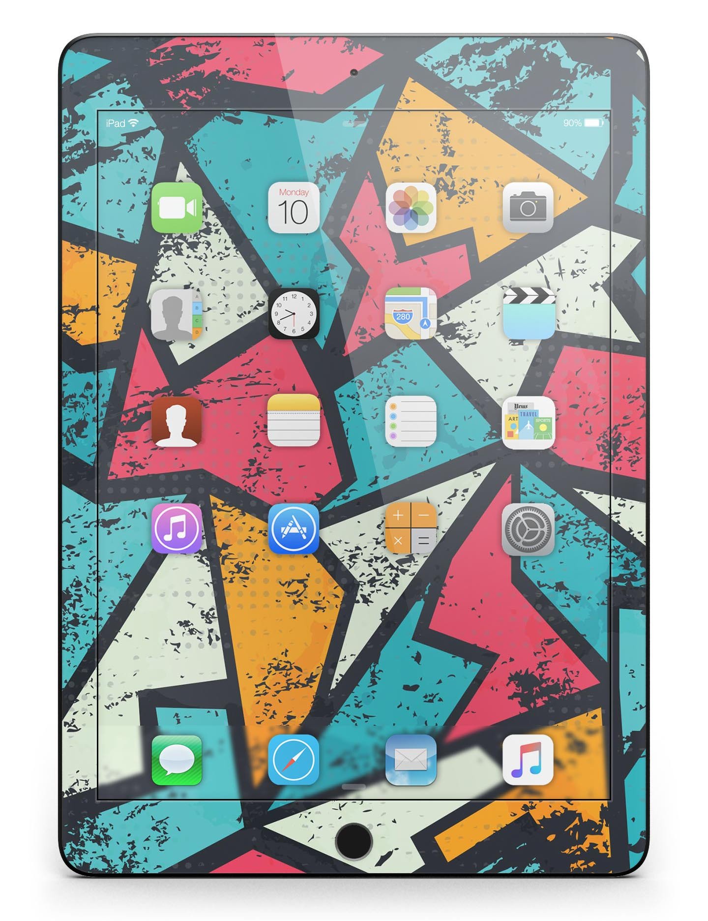 Blue, Orange, and Red Zig Zags Full Body Skin for iPad Pro, showcasing vibrant colors and unique design.