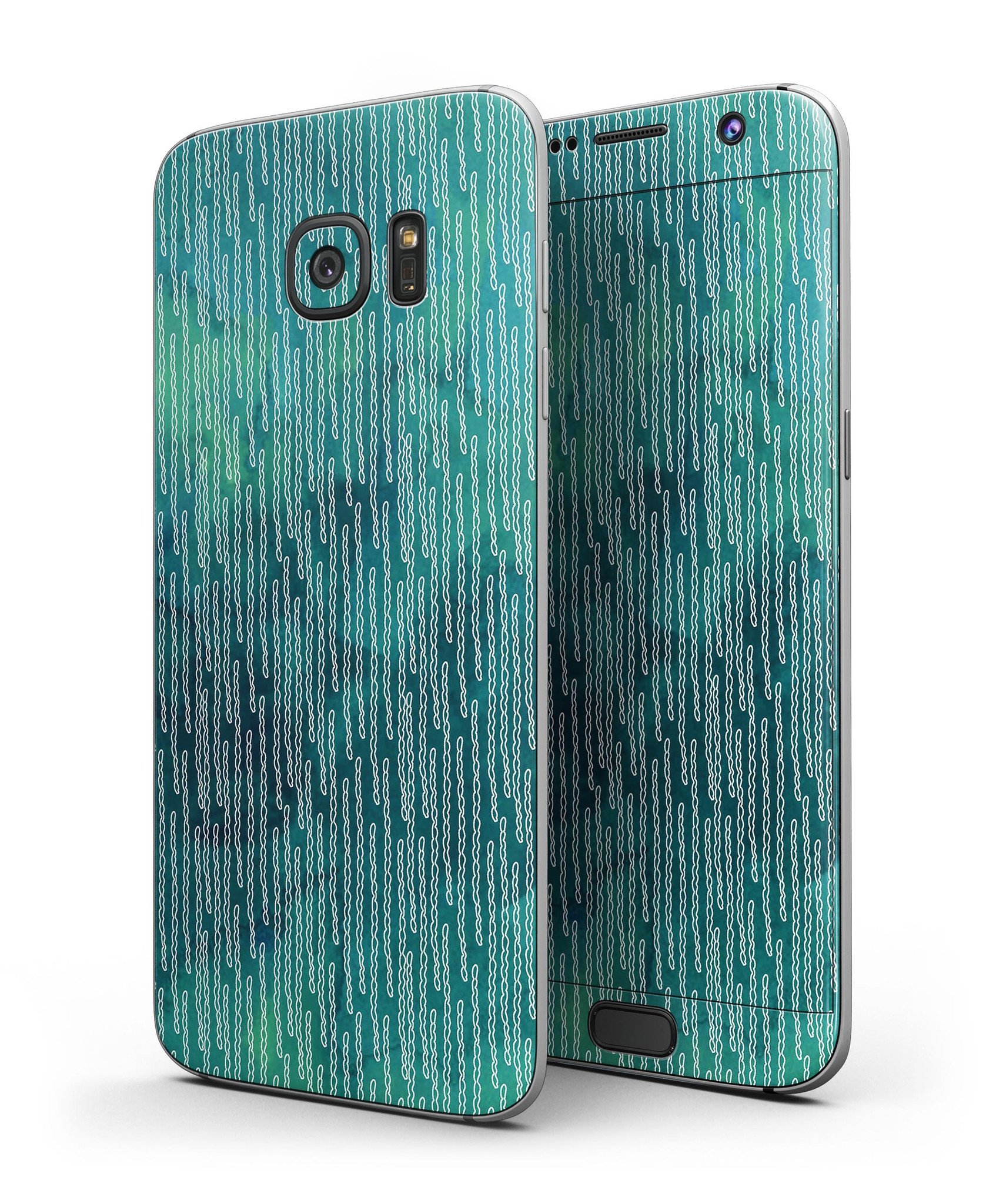 Full body skin kit for Samsung Galaxy S7/S7 Edge featuring blue, orange, and red zig zag patterns, showcasing vibrant colors and stylish design.