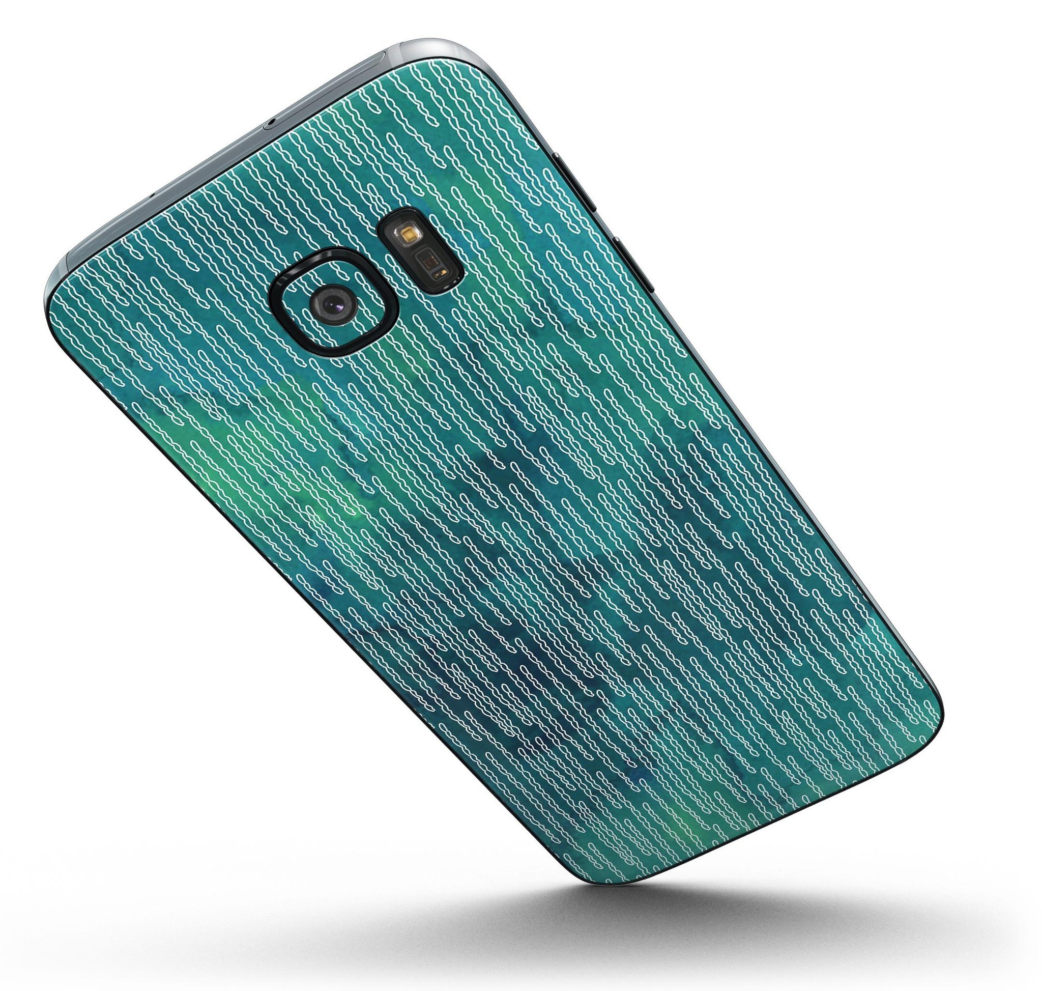 Full body skin kit for Samsung Galaxy S7/S7 Edge featuring blue, orange, and red zig zag patterns, showcasing vibrant colors and stylish design.