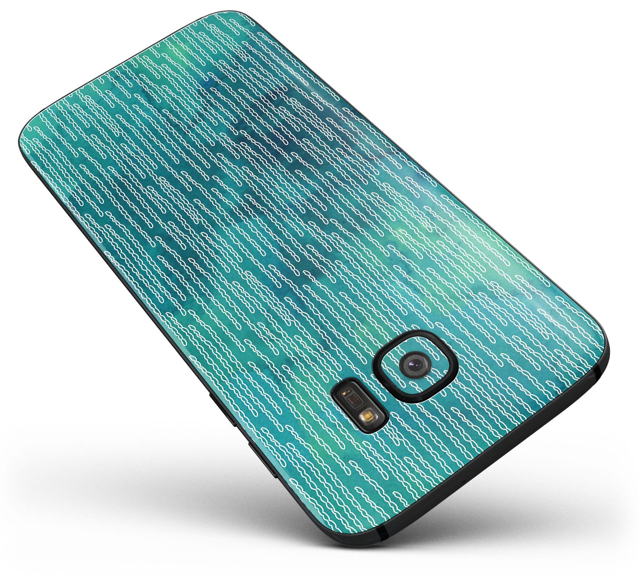 Full body skin kit for Samsung Galaxy S7/S7 Edge featuring blue, orange, and red zig zag patterns, showcasing vibrant colors and stylish design.