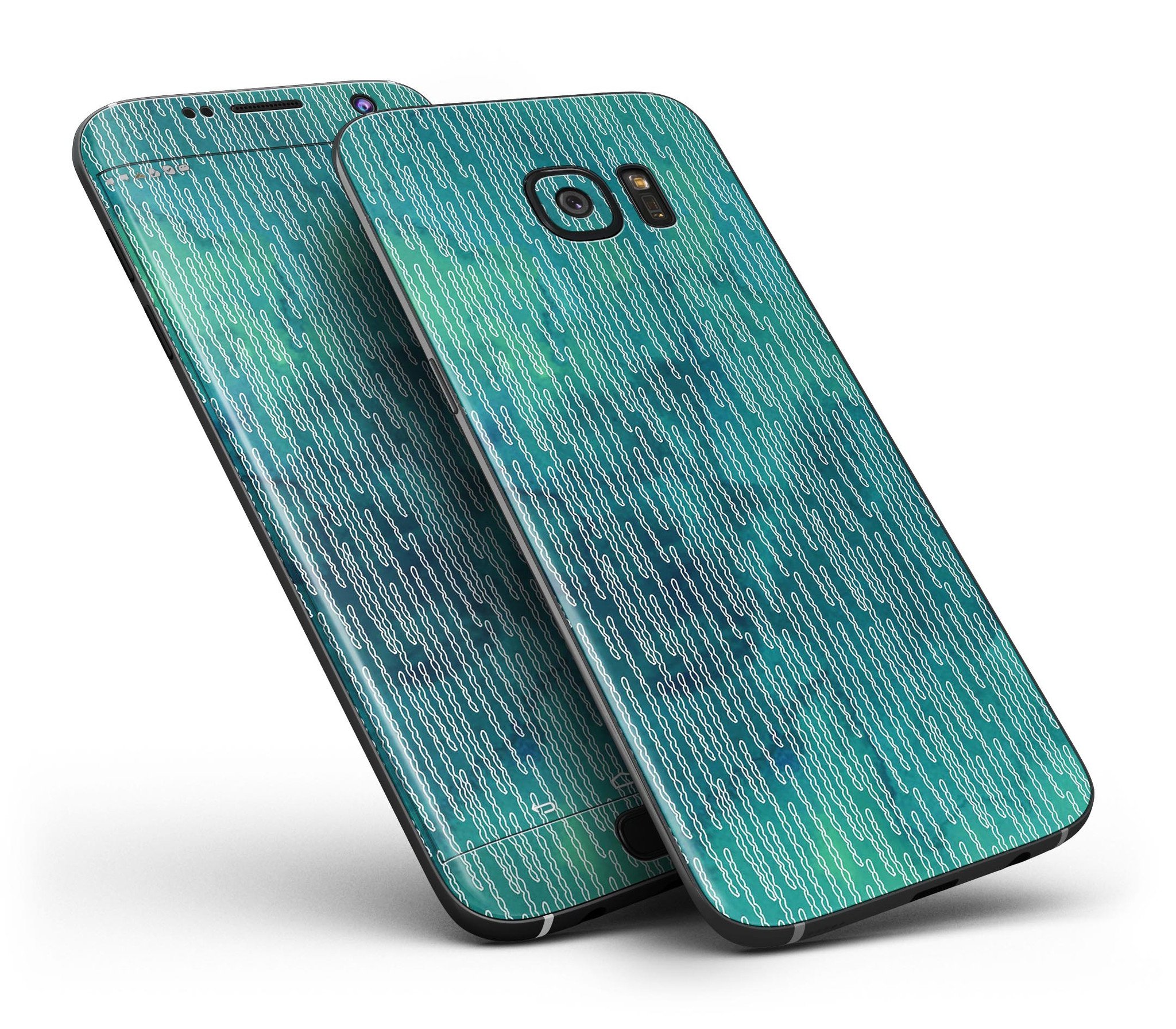 Full body skin kit for Samsung Galaxy S7/S7 Edge featuring blue, orange, and red zig zag patterns, showcasing vibrant colors and stylish design.