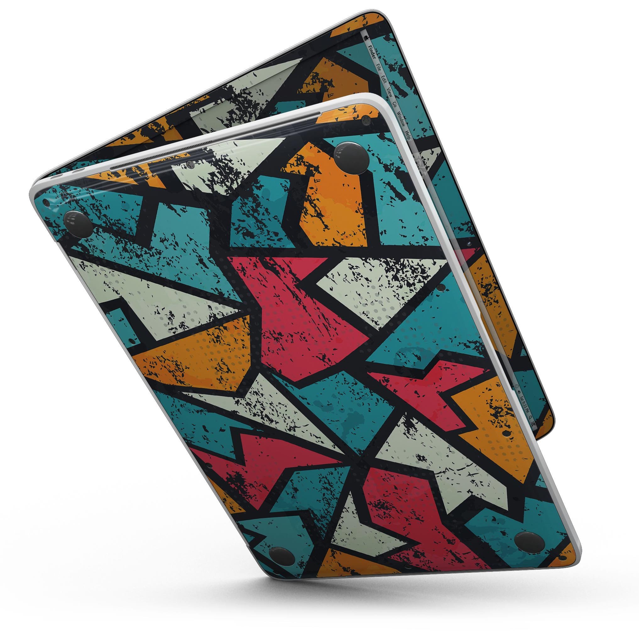 Blue Orange and Red Zig Zags skin kit for MacBook Pro with Touch Bar, showcasing vibrant colors and stylish design.