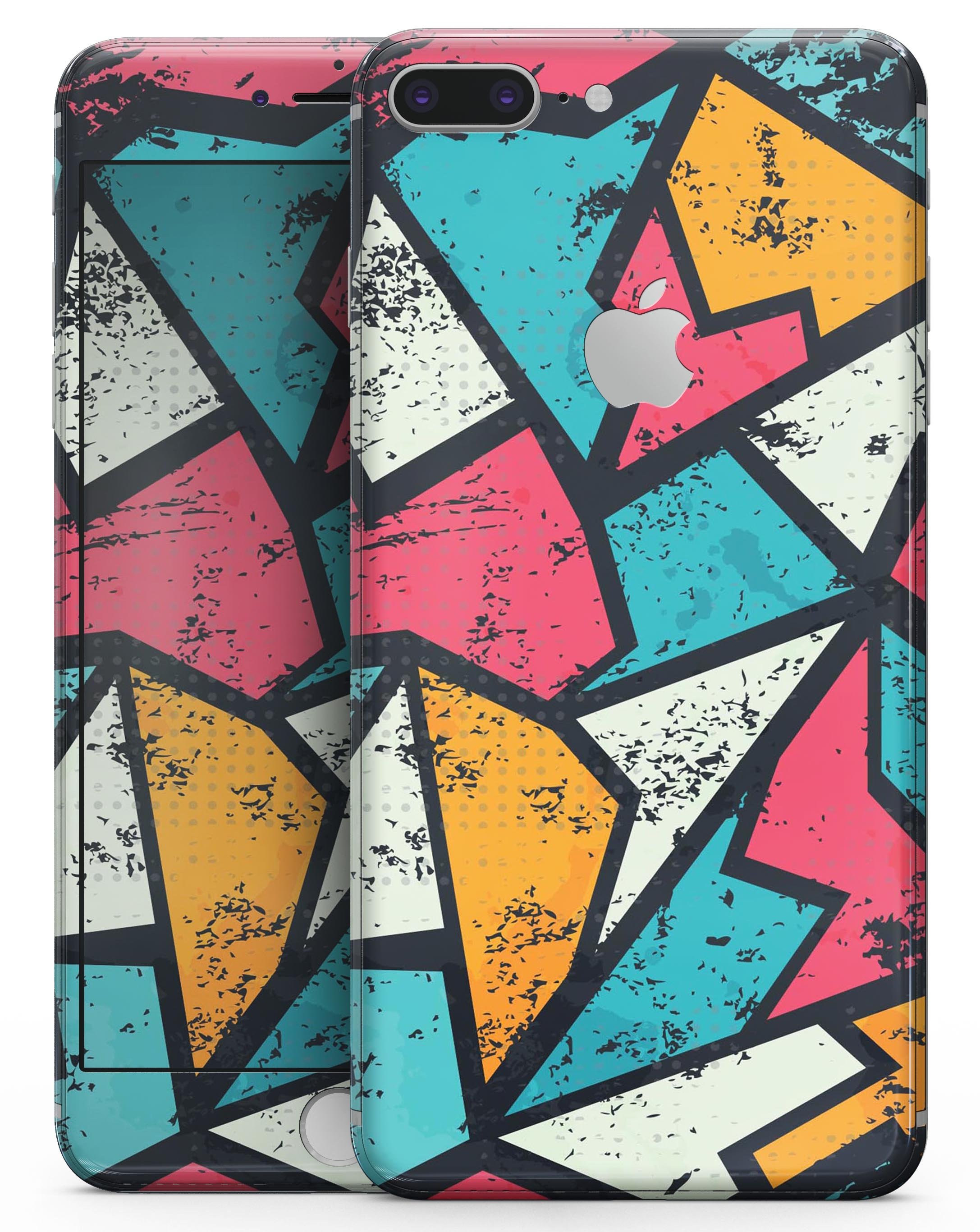 Blue, Orange, and Red Zig Zags skin-kit for iPhone 8 and 8 Plus, showcasing vibrant colors and unique design.