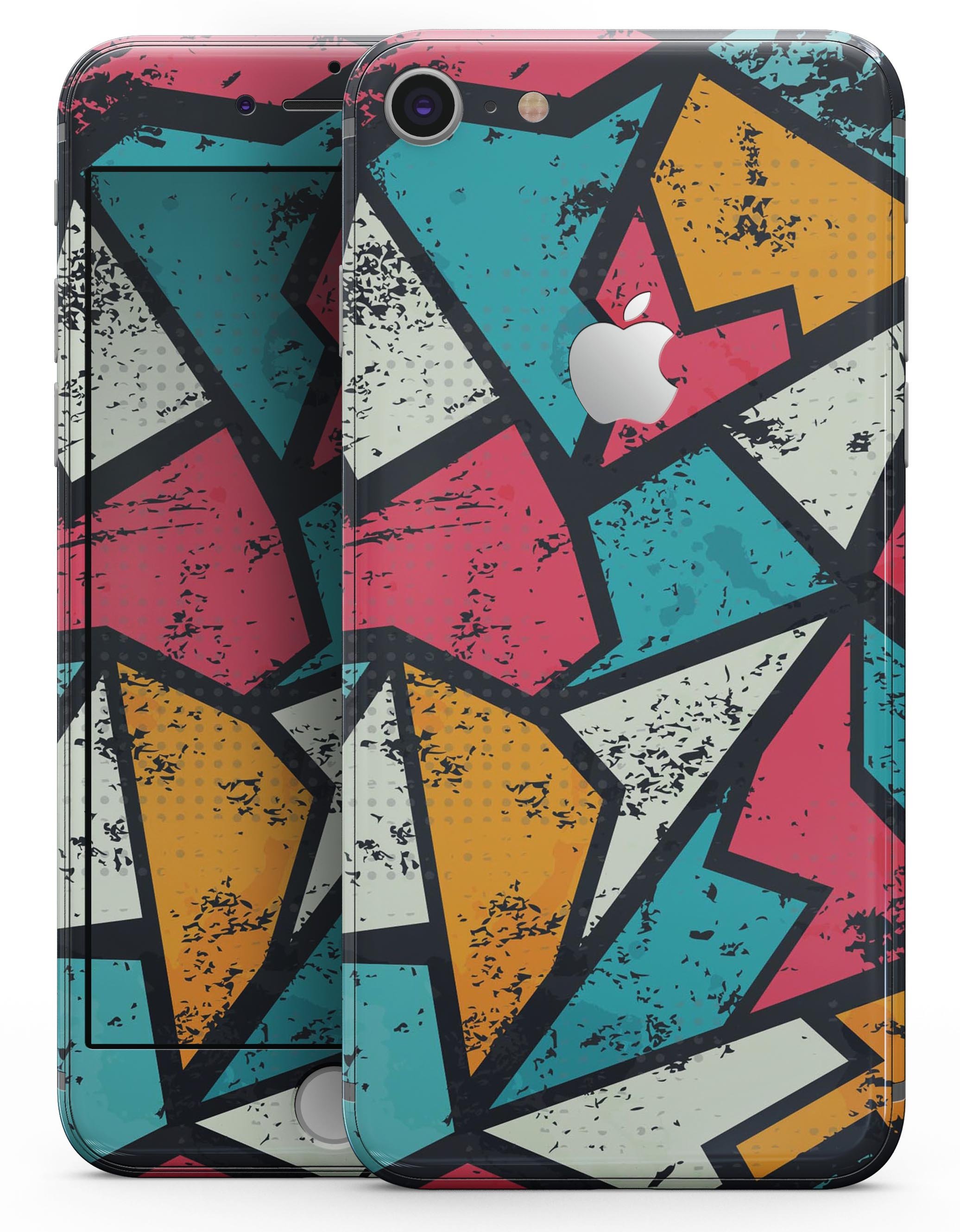 Blue, Orange, and Red Zig Zags skin-kit for iPhone 8 and 8 Plus, showcasing vibrant colors and unique design.