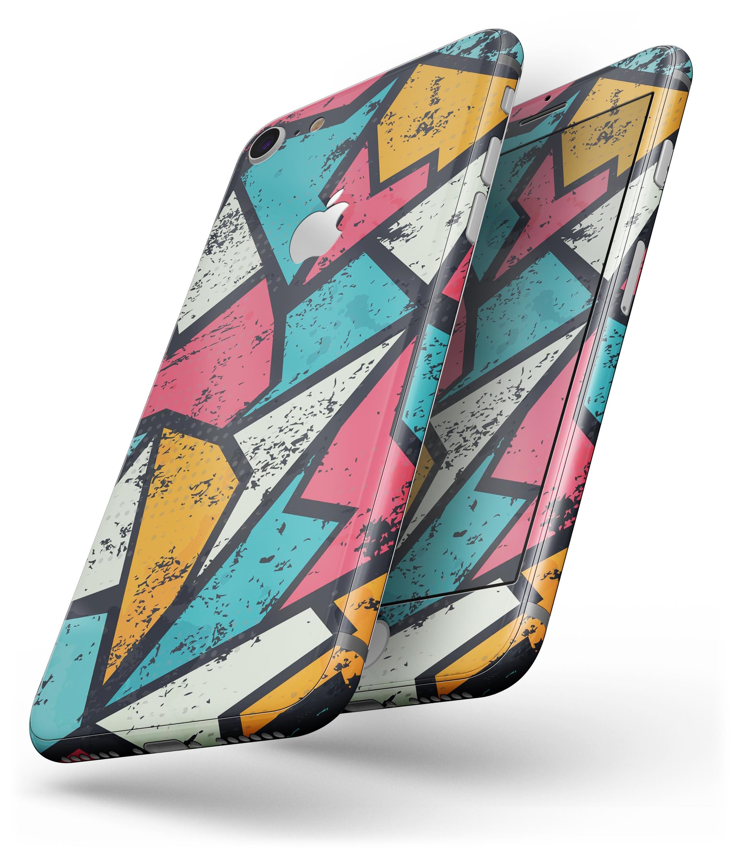 Blue, Orange, and Red Zig Zags skin-kit for iPhone 8 and 8 Plus, showcasing vibrant colors and unique design.