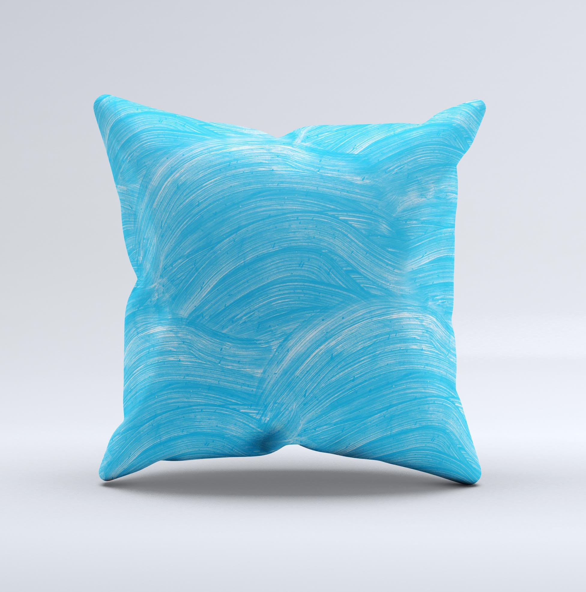 Blue Painted Brush Texture Ink-Fuzed Decorative Throw Pillow showcasing vibrant colors and unique hand-produced design.