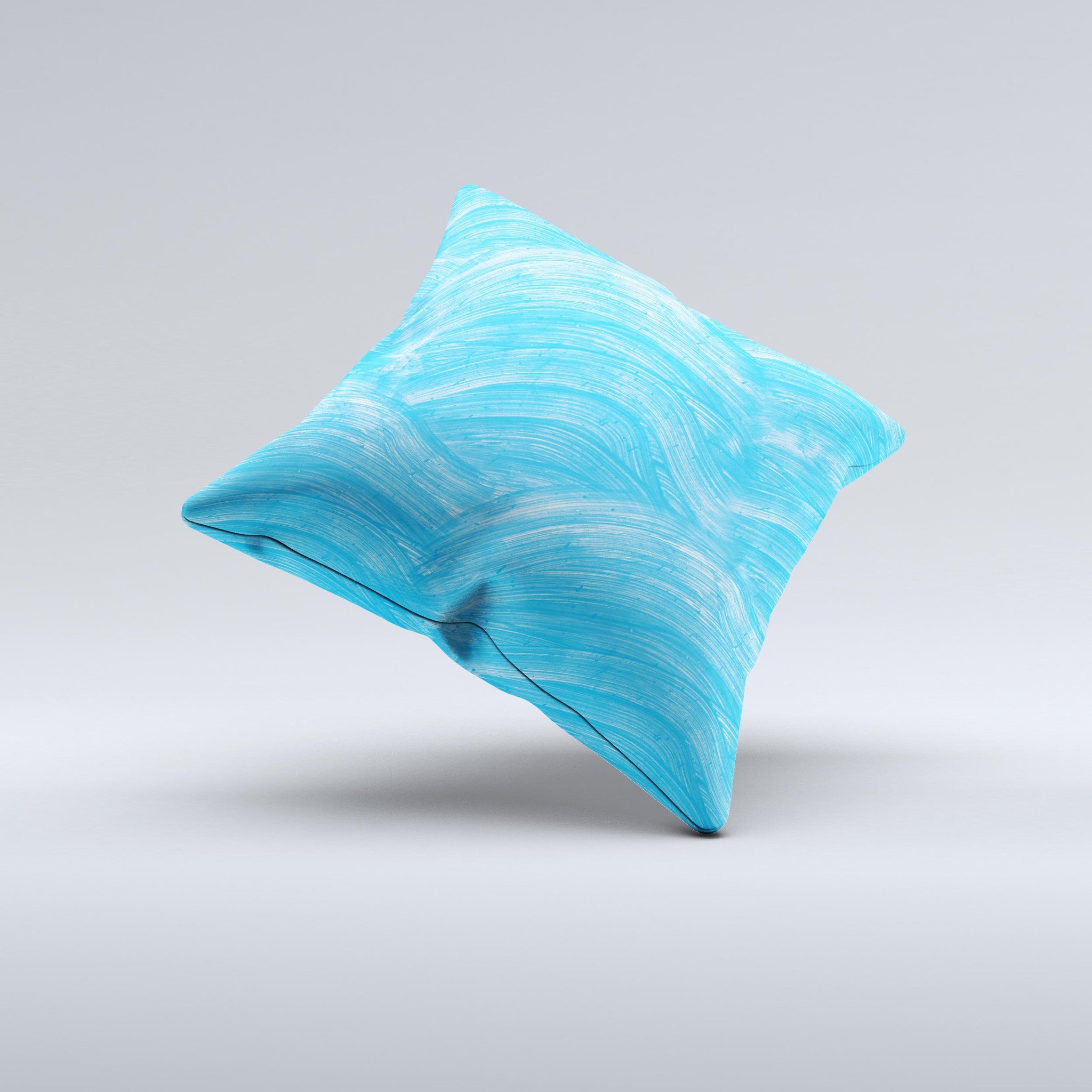 Blue Painted Brush Texture Ink-Fuzed Decorative Throw Pillow showcasing vibrant colors and unique hand-produced design.