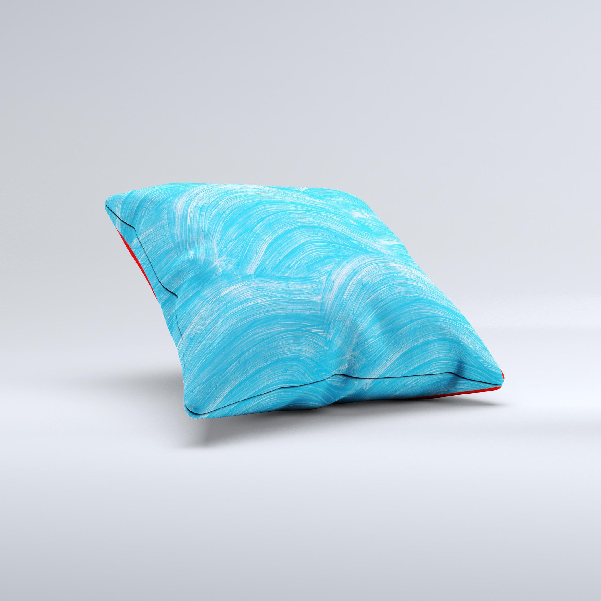 Blue Painted Brush Texture Ink-Fuzed Decorative Throw Pillow showcasing vibrant colors and unique hand-produced design.