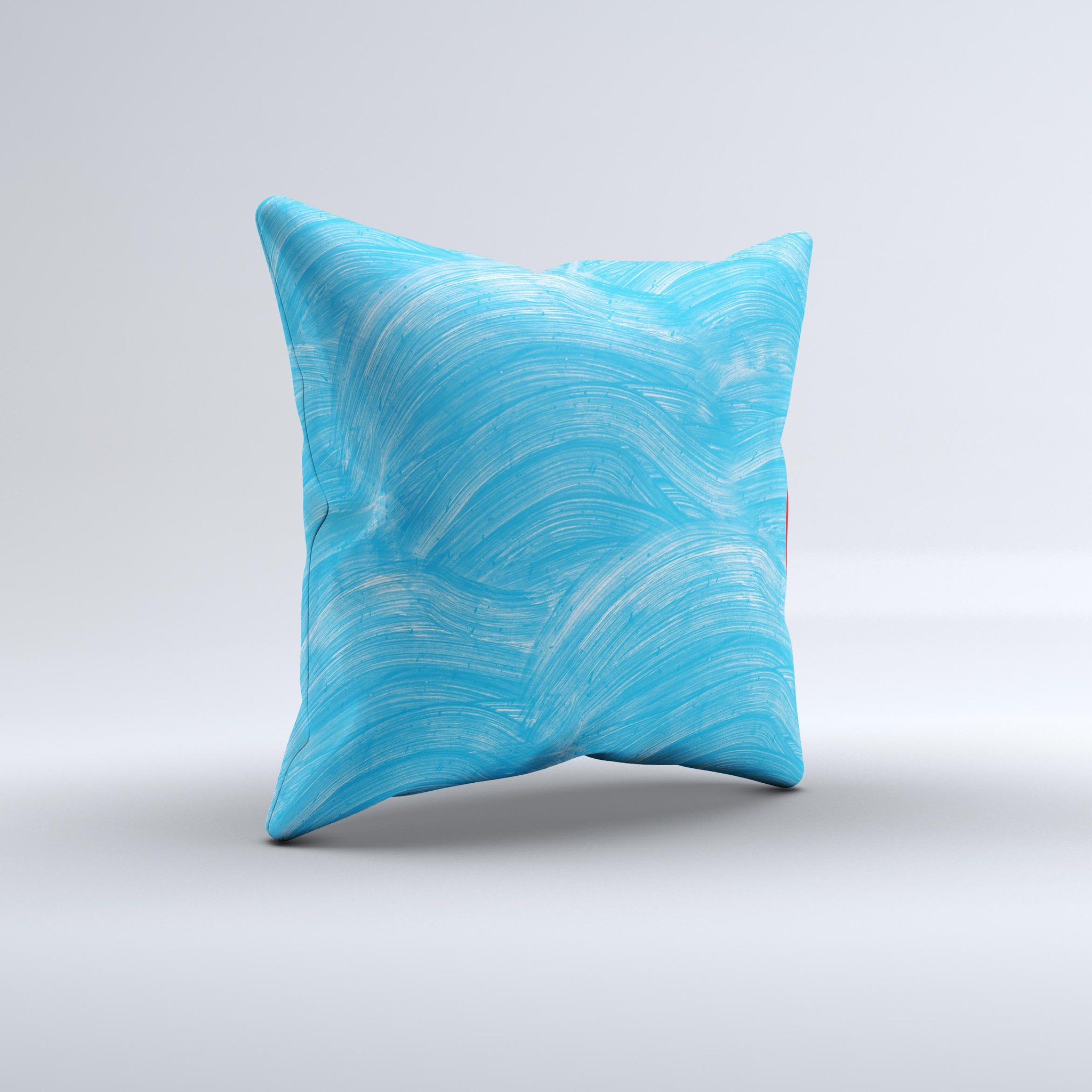Blue Painted Brush Texture Ink-Fuzed Decorative Throw Pillow showcasing vibrant colors and unique hand-produced design.