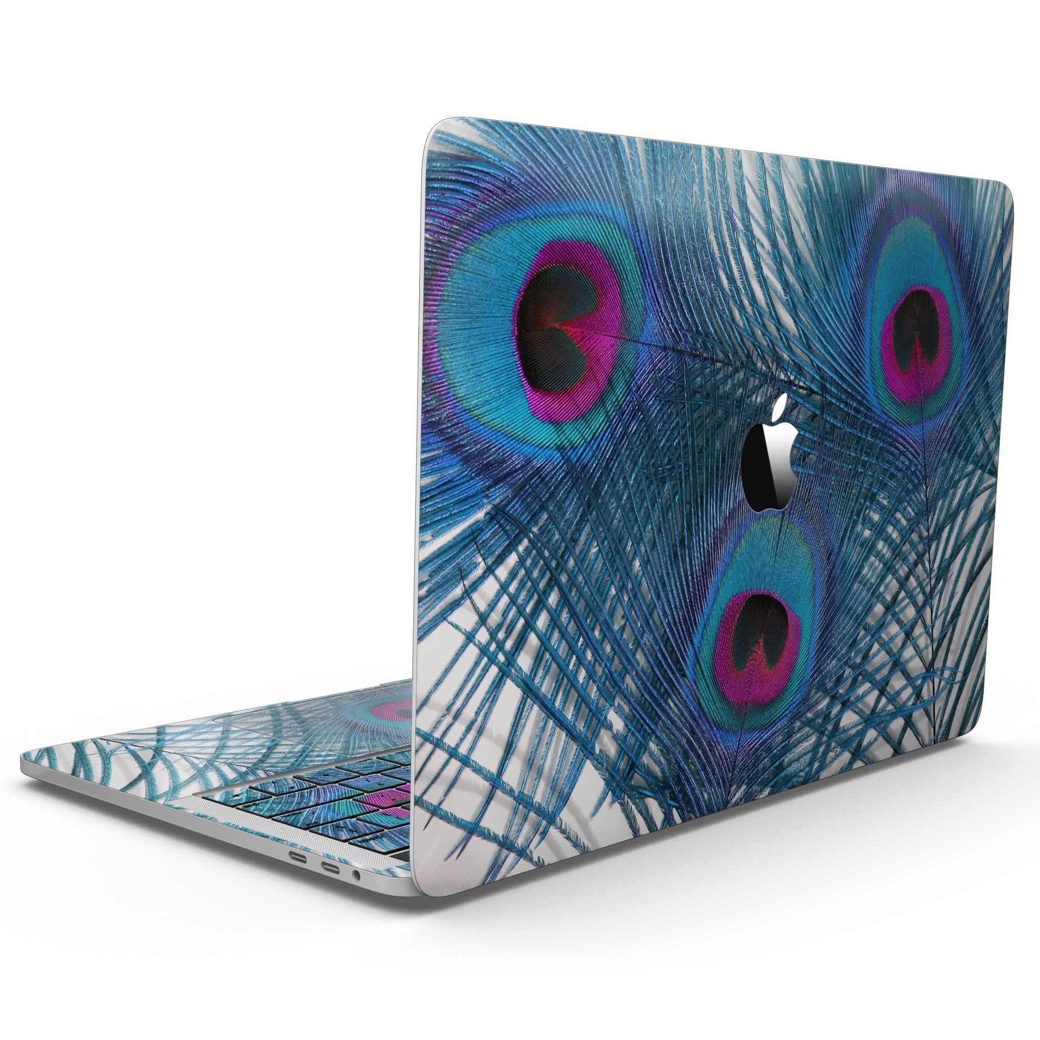 Blue Peacock MacBook Pro skin kit showcasing vibrant colors and intricate design, perfectly fitted for 13" and 15" models.