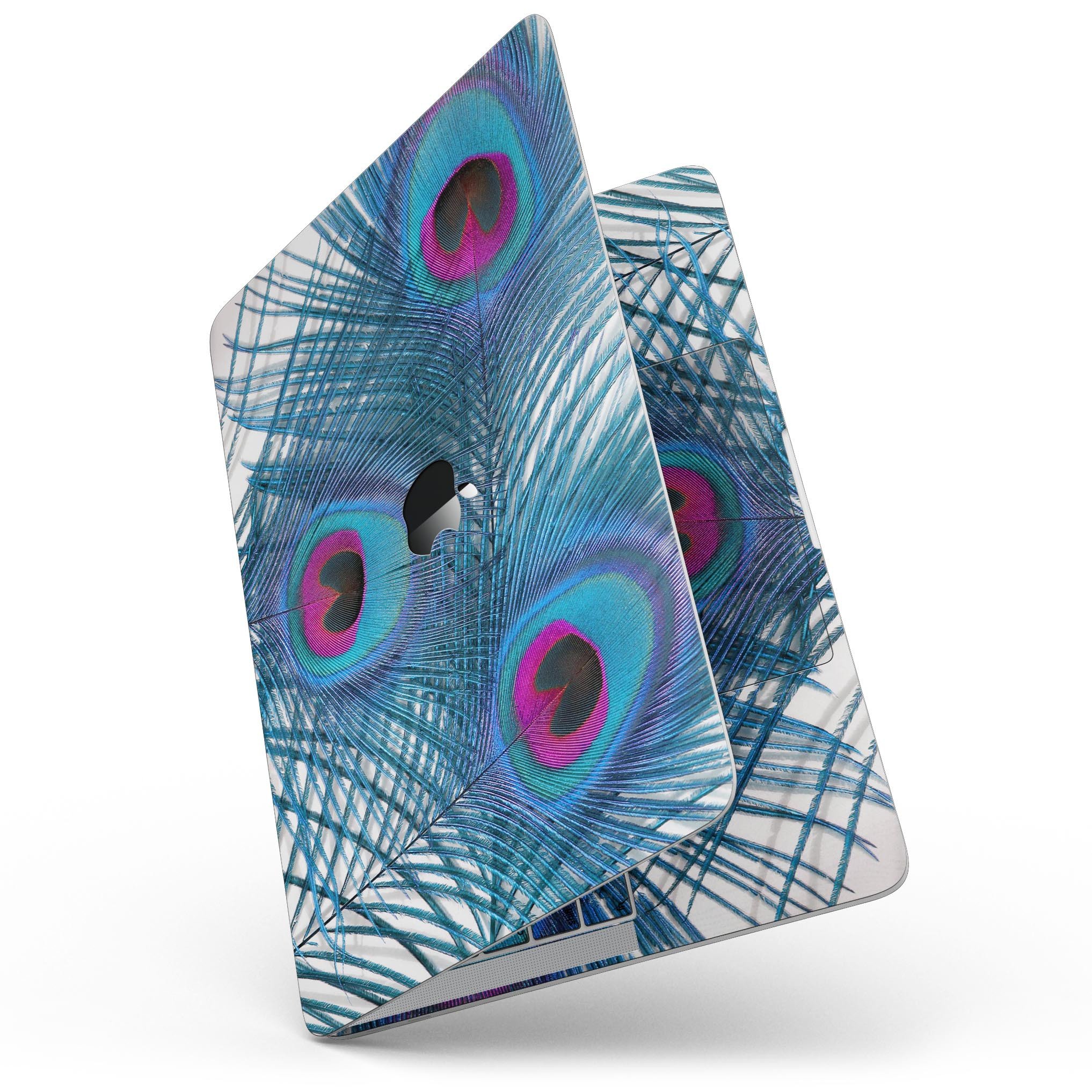 Blue Peacock MacBook Pro skin kit showcasing vibrant colors and intricate design, perfectly fitted for 13" and 15" models.