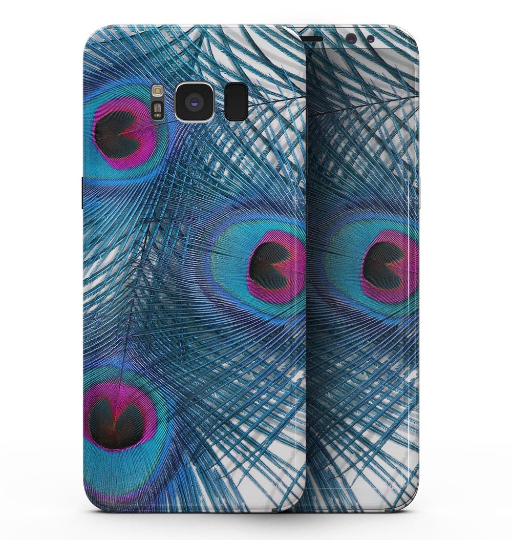 Blue Peacock Full-Body Skin Kit for Samsung Galaxy S8, showcasing vibrant colors and intricate design.