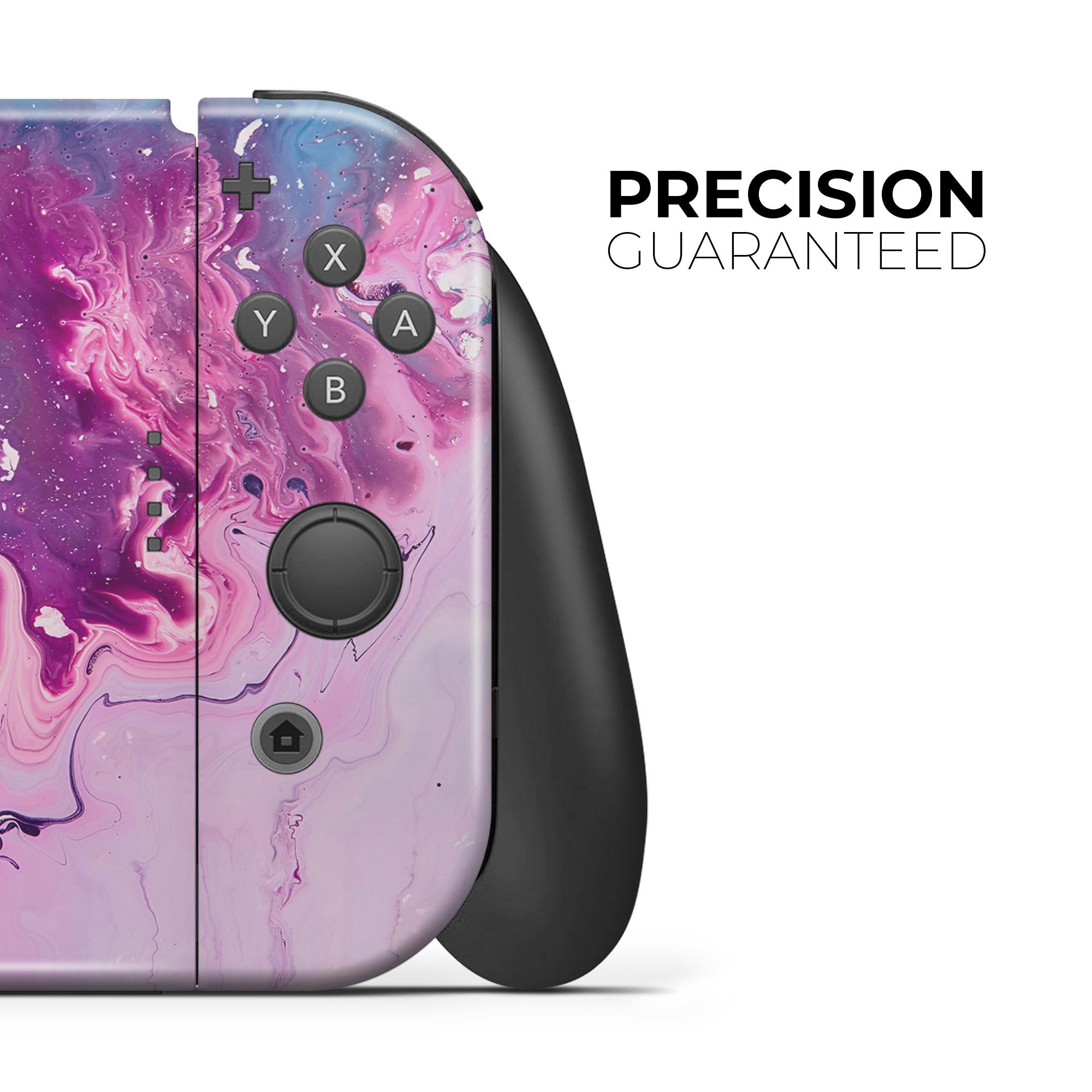 Blue and pink acrylic abstract paint skin wrap kit for Nintendo Switch, featuring a vibrant design and precision fit for console and controllers.
