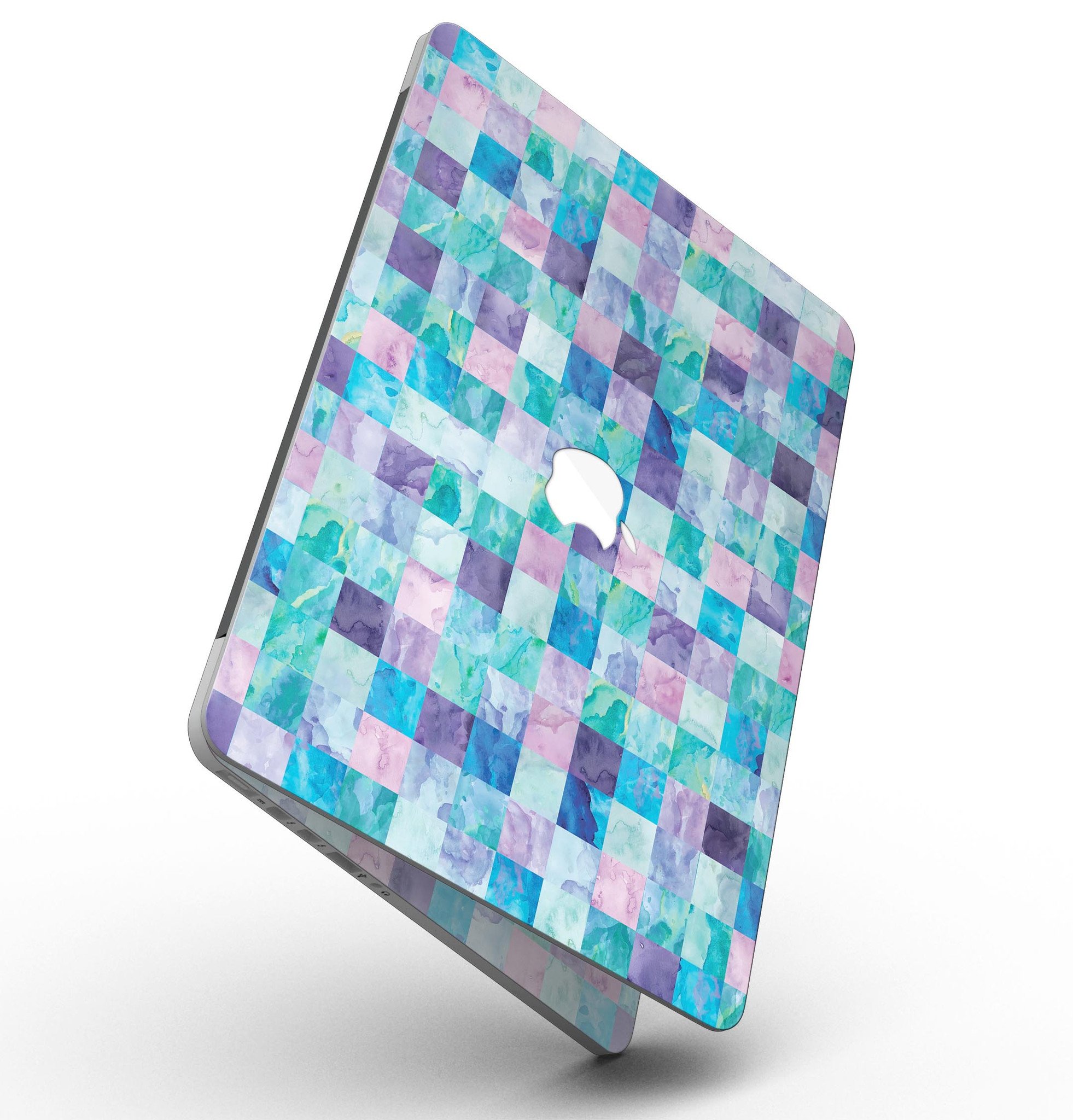 Blue Pink and Purple Watercolor Patchwork skin for MacBook Pro with Retina Display, showcasing vibrant colors and artistic design.