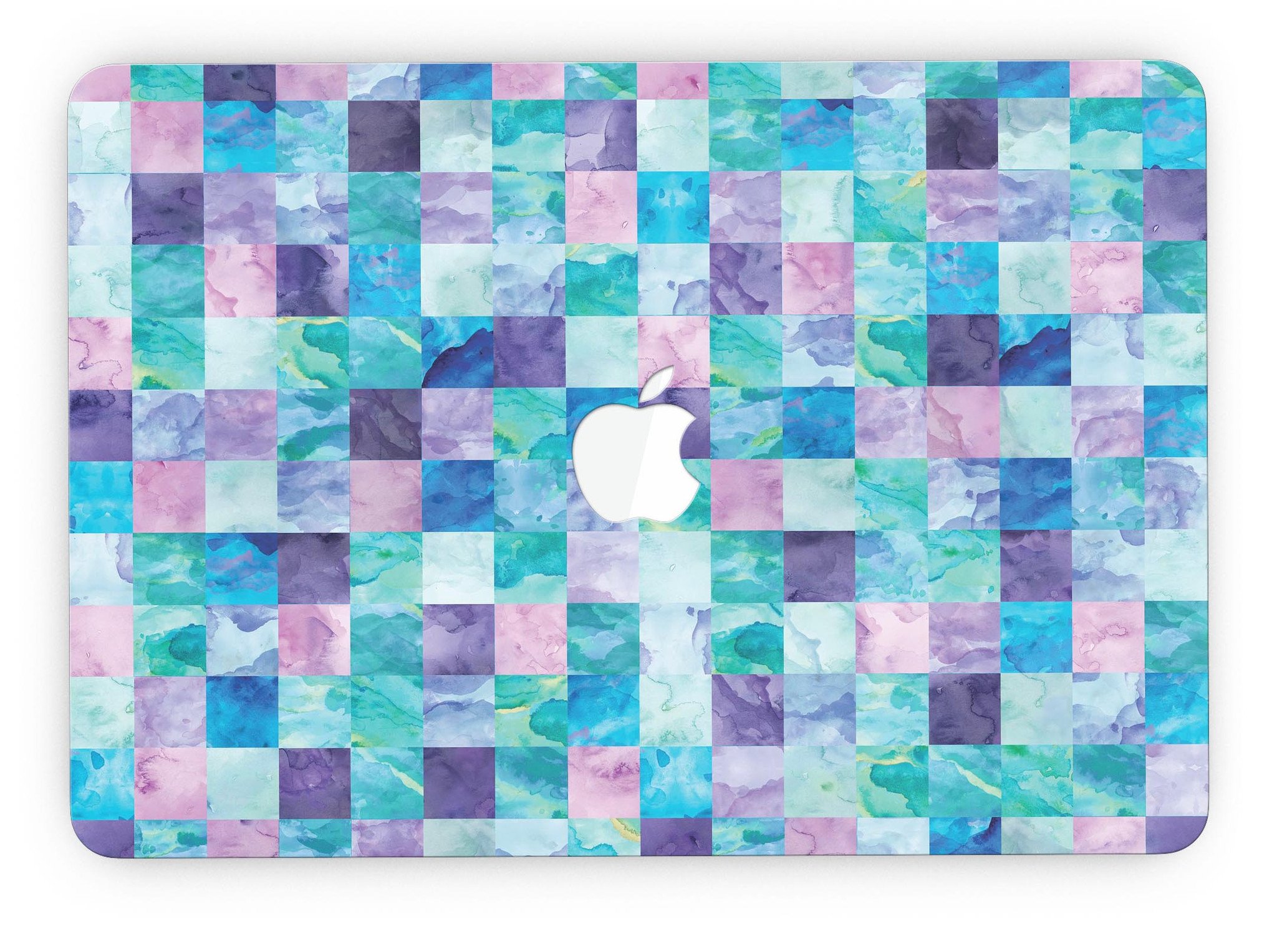 Blue Pink and Purple Watercolor Patchwork skin for MacBook Pro with Retina Display, showcasing vibrant colors and artistic design.