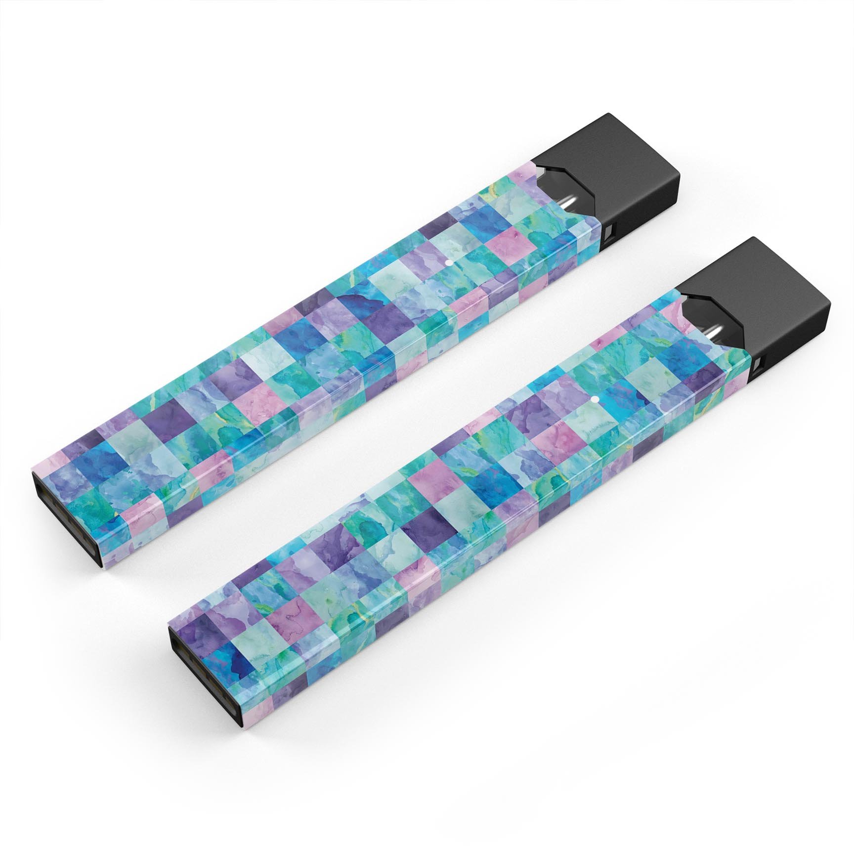 Blue Pink and Purple Watercolor Patchwork decal skin for JUUL vaping device, showcasing vibrant colors and intricate design.