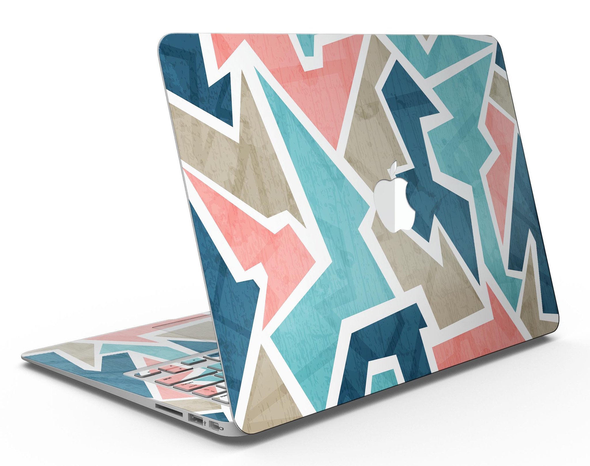 Blue Pink and Tan MacBook Air Skin Kit showcasing vibrant colors and premium vinyl material.