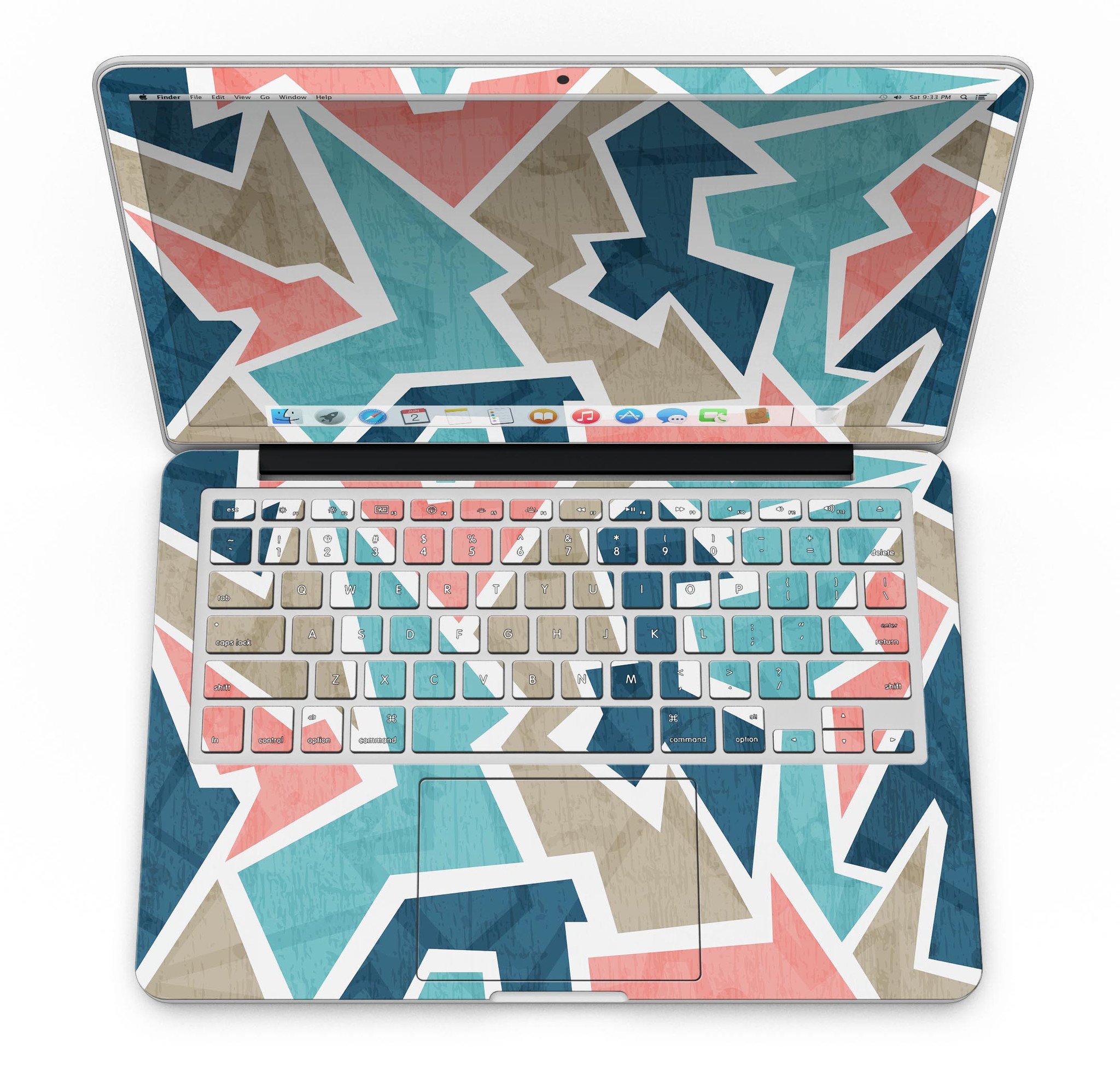 Stylish Blue Pink and Tan Sections skin for MacBook Pro with Retina Display, showcasing vibrant colors and a sleek design.