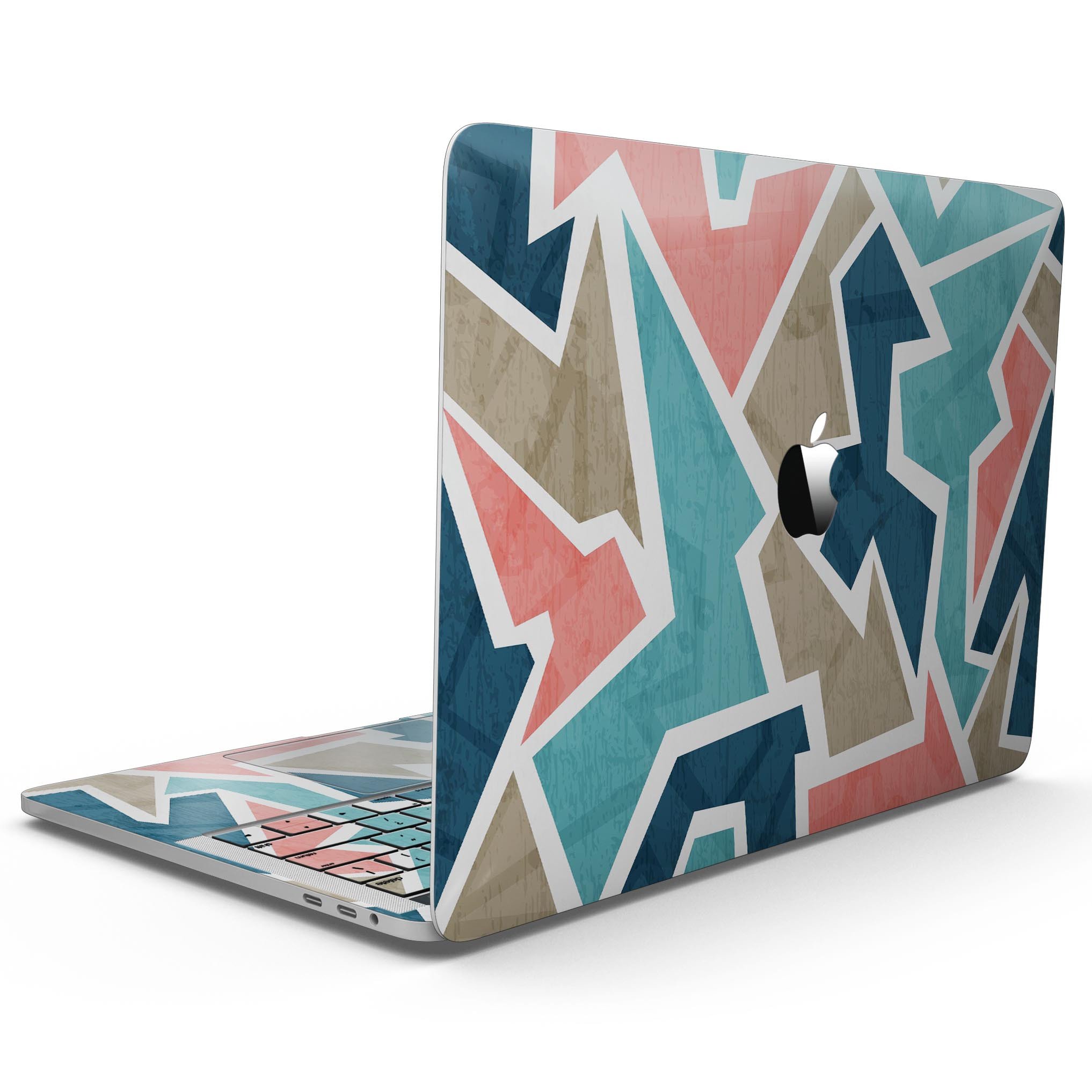 Blue Pink and Tan Sections Skin Kit for MacBook Pro with Touch Bar, showcasing vibrant colors and premium vinyl material.