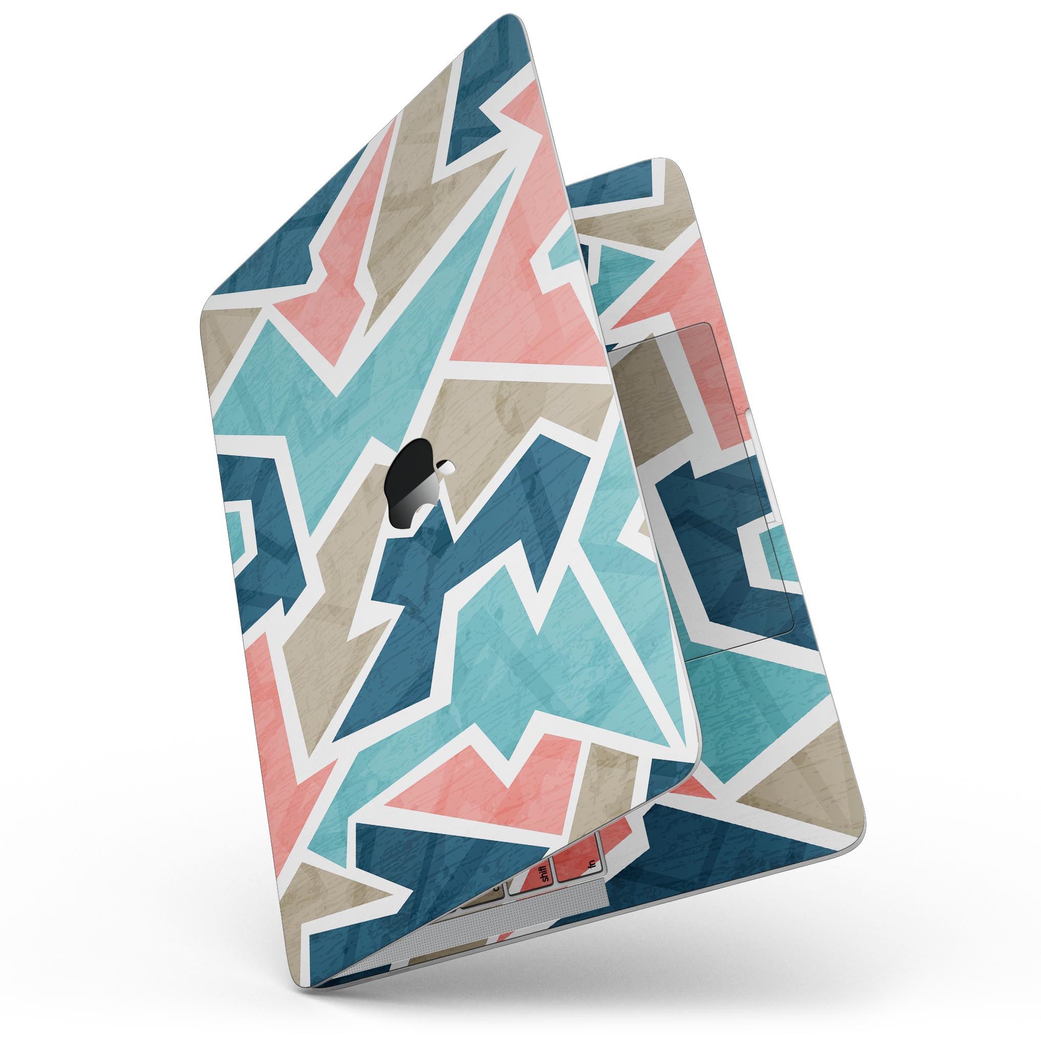 Blue Pink and Tan Sections Skin Kit for MacBook Pro with Touch Bar, showcasing vibrant colors and premium vinyl material.